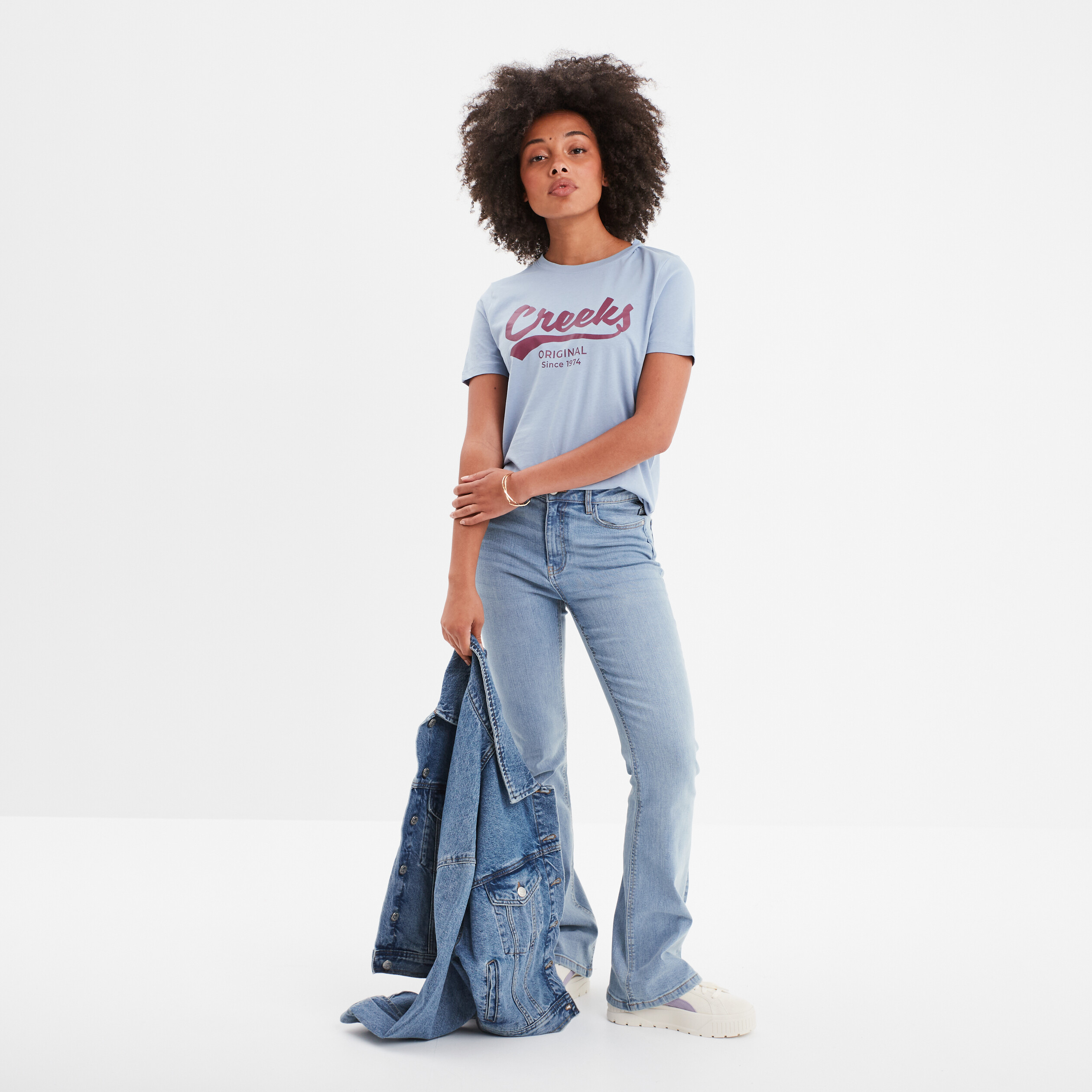 t shirt oversize col rond coton creeks bleu ciel femme T-shirt oversize col rond coton Creeks bleu ciel femme
