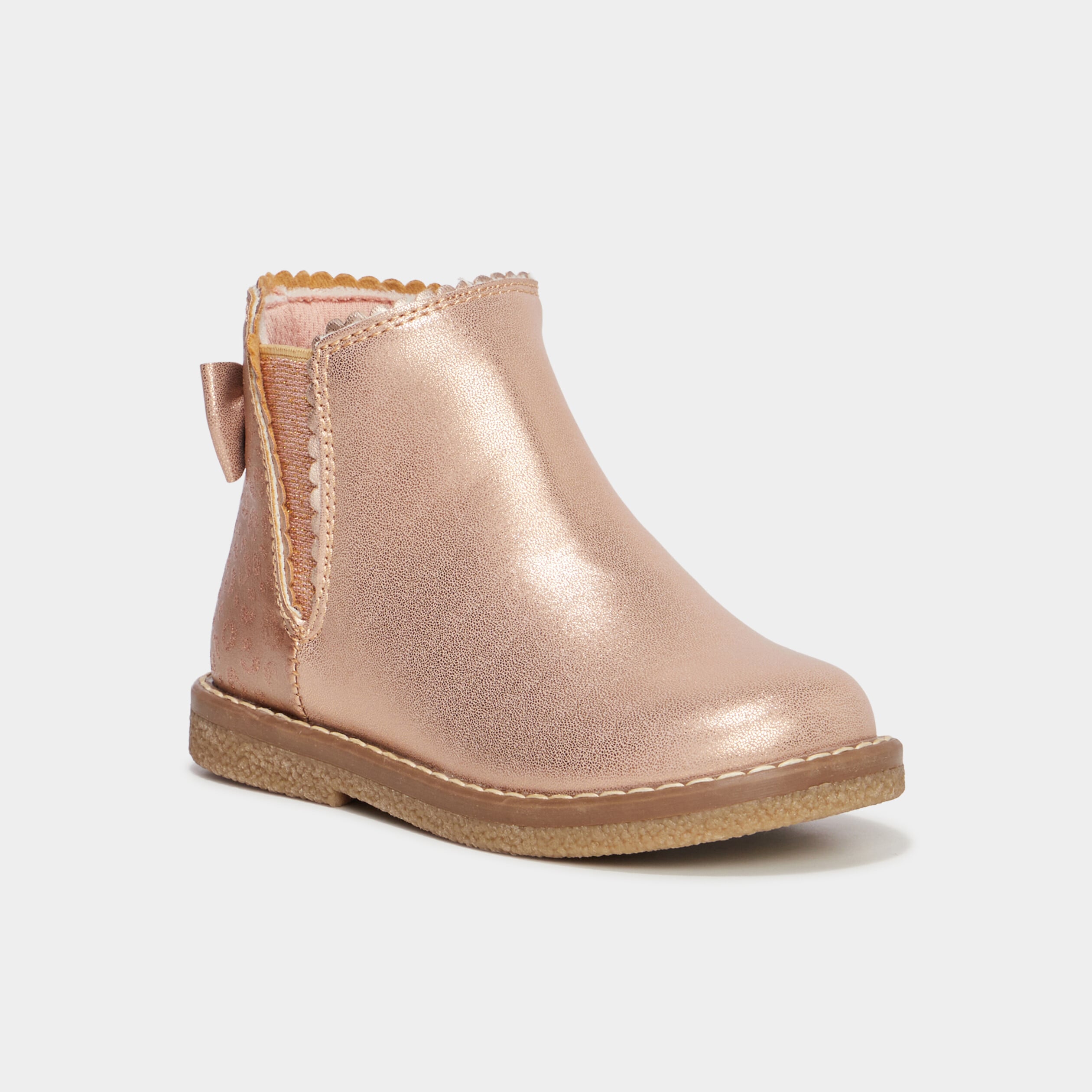 Bottines m&eacute;tallis&eacute;es avec noeuds rose champagne fille