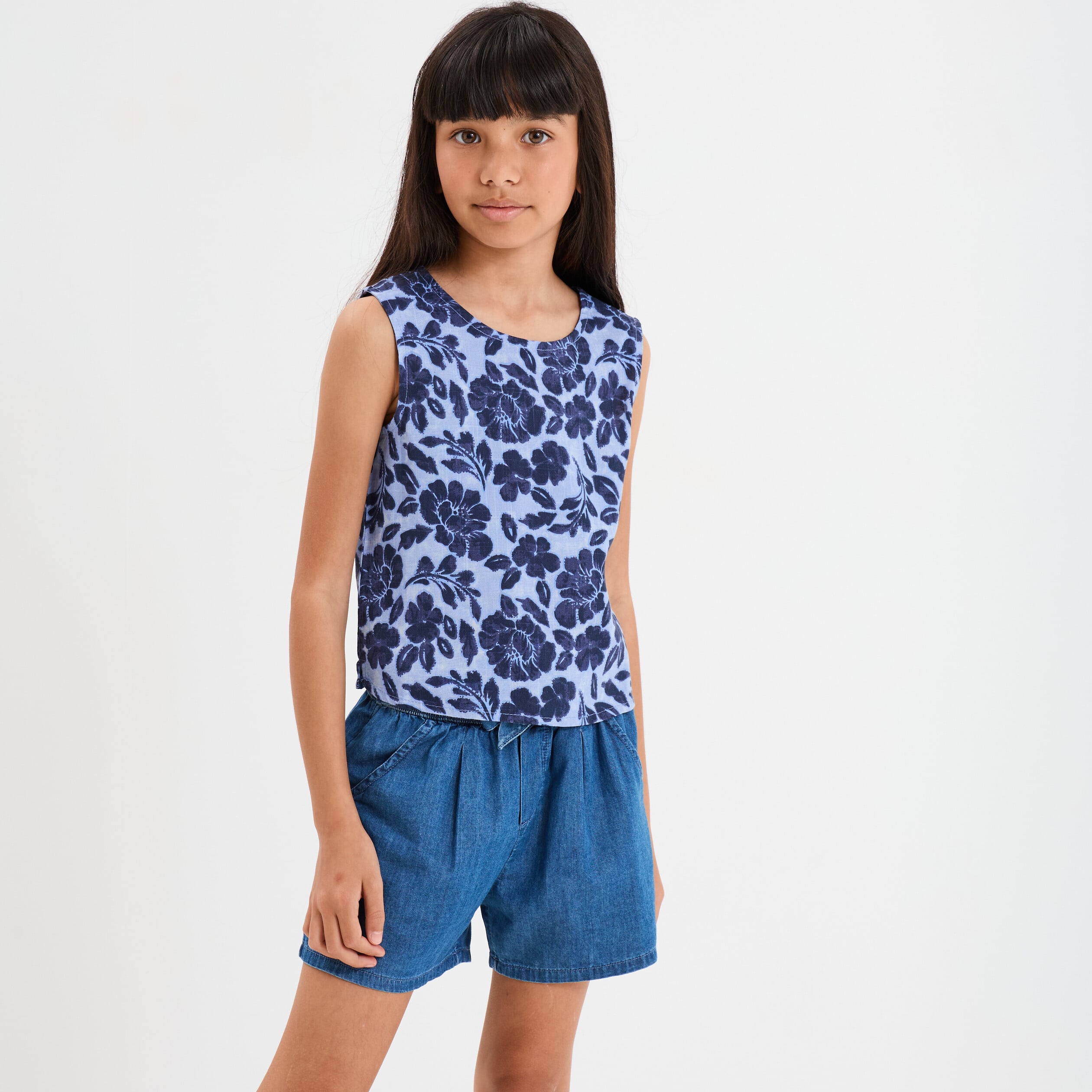 Blouse sans manches bleu fille