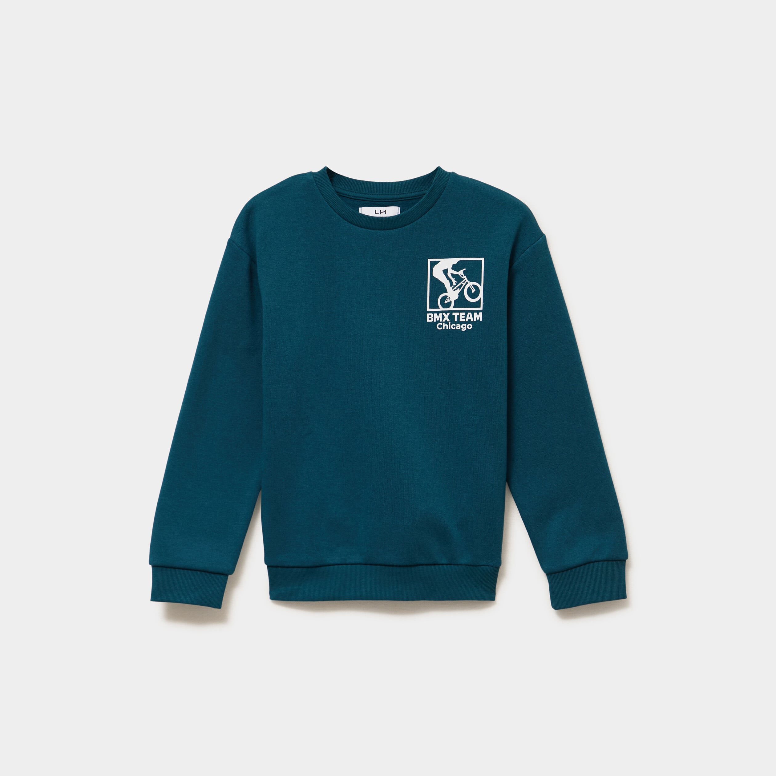 Sweat col rond oversize manches longues bleu canard gar&ccedil;on