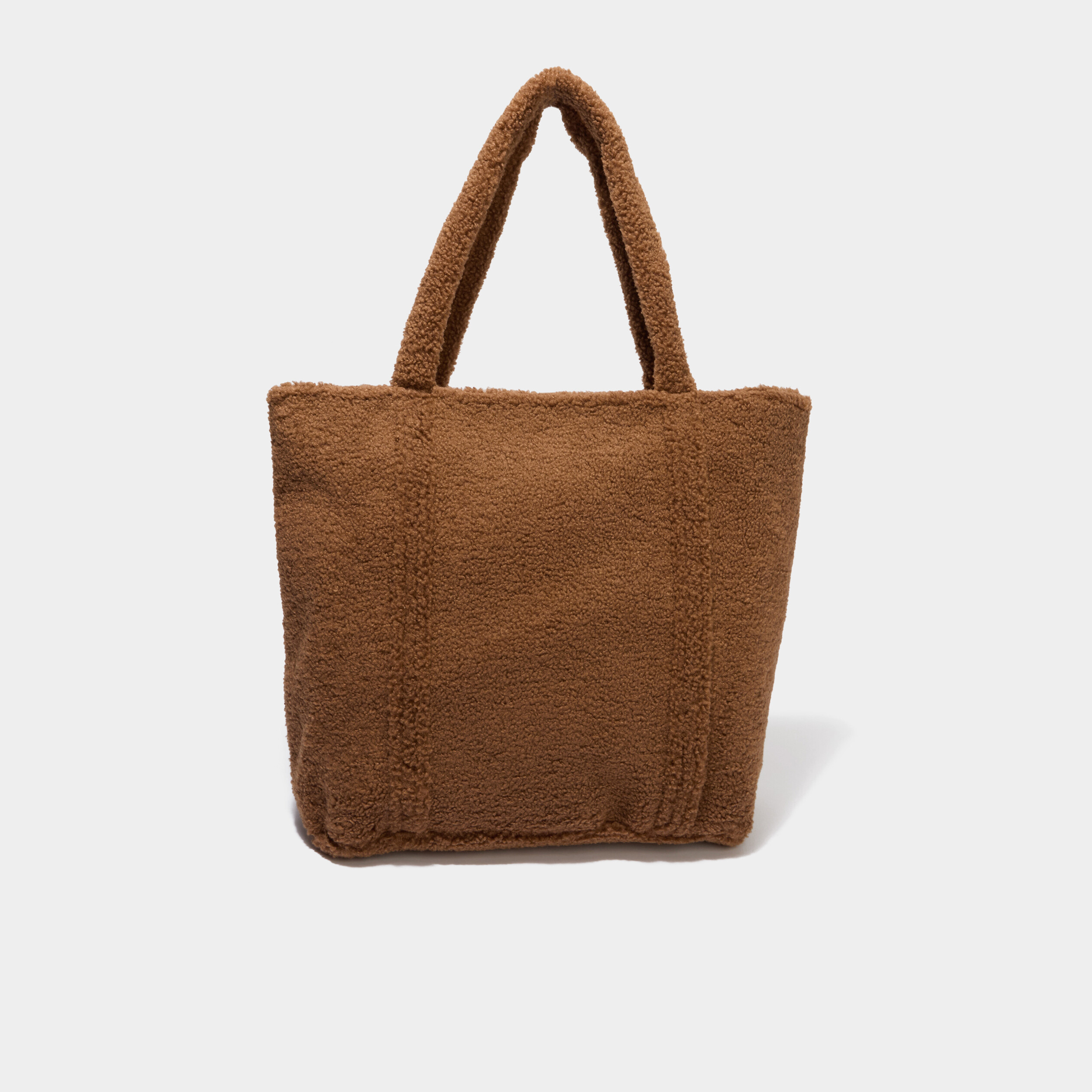 Sac shopper effet polaire camel femme