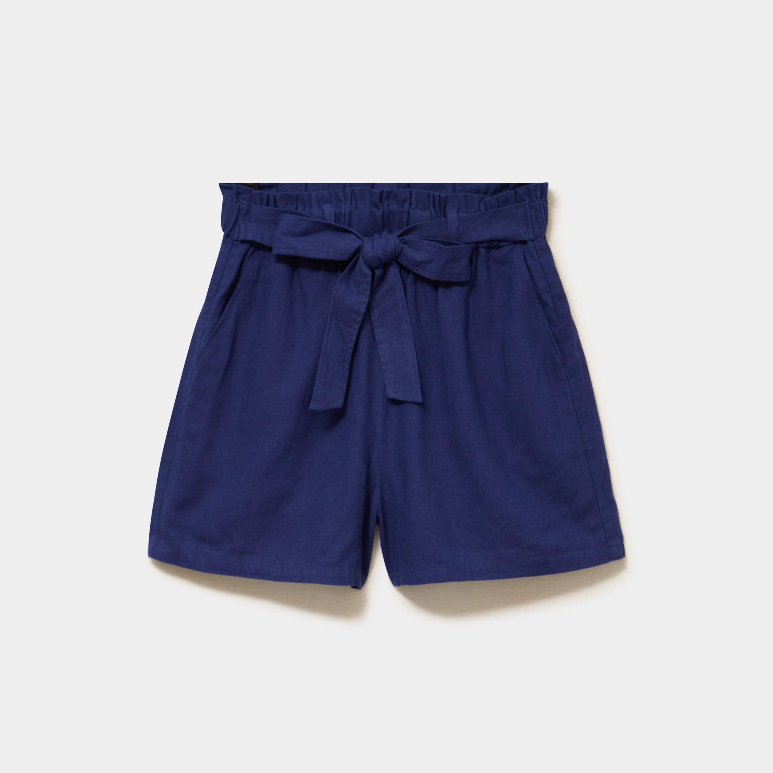 Short paperbag lin m&eacute;lang&eacute; bleu fonc&eacute; femme