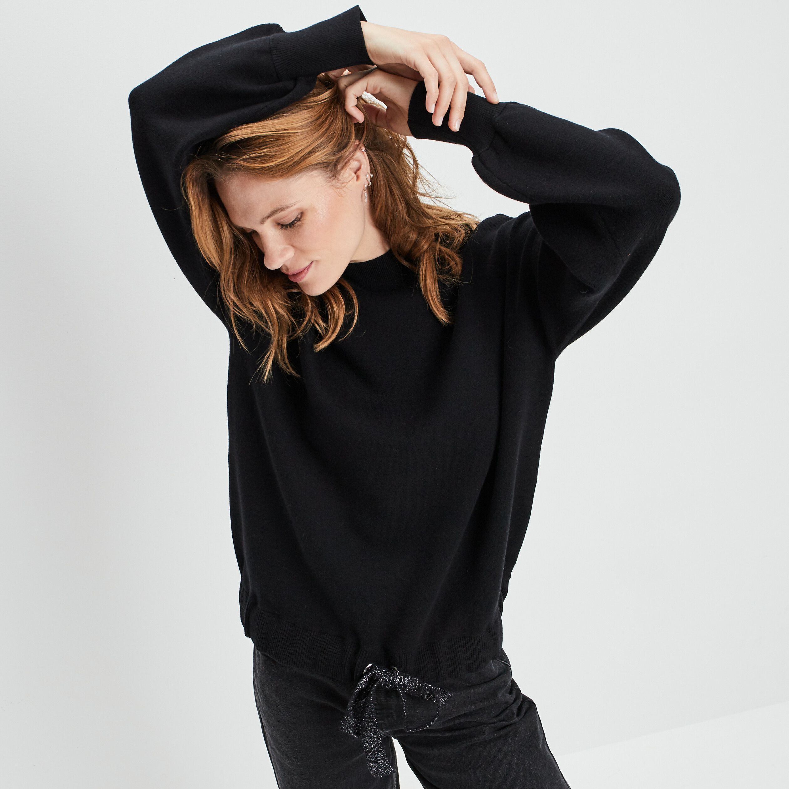 Pull avec col montant noir femme