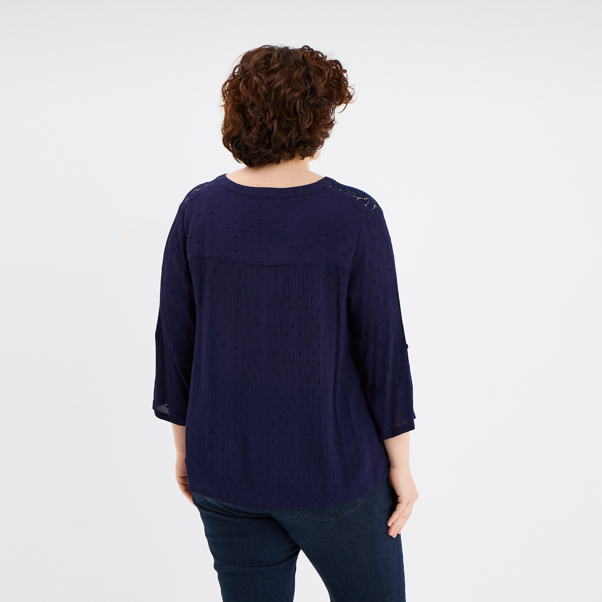 Débardeur Femme En Plumetis Dentelle Bleu Marine Avec étiquette - Taille 3X (Plus), Manches Longues, Marque Susan Grsver, Neuf