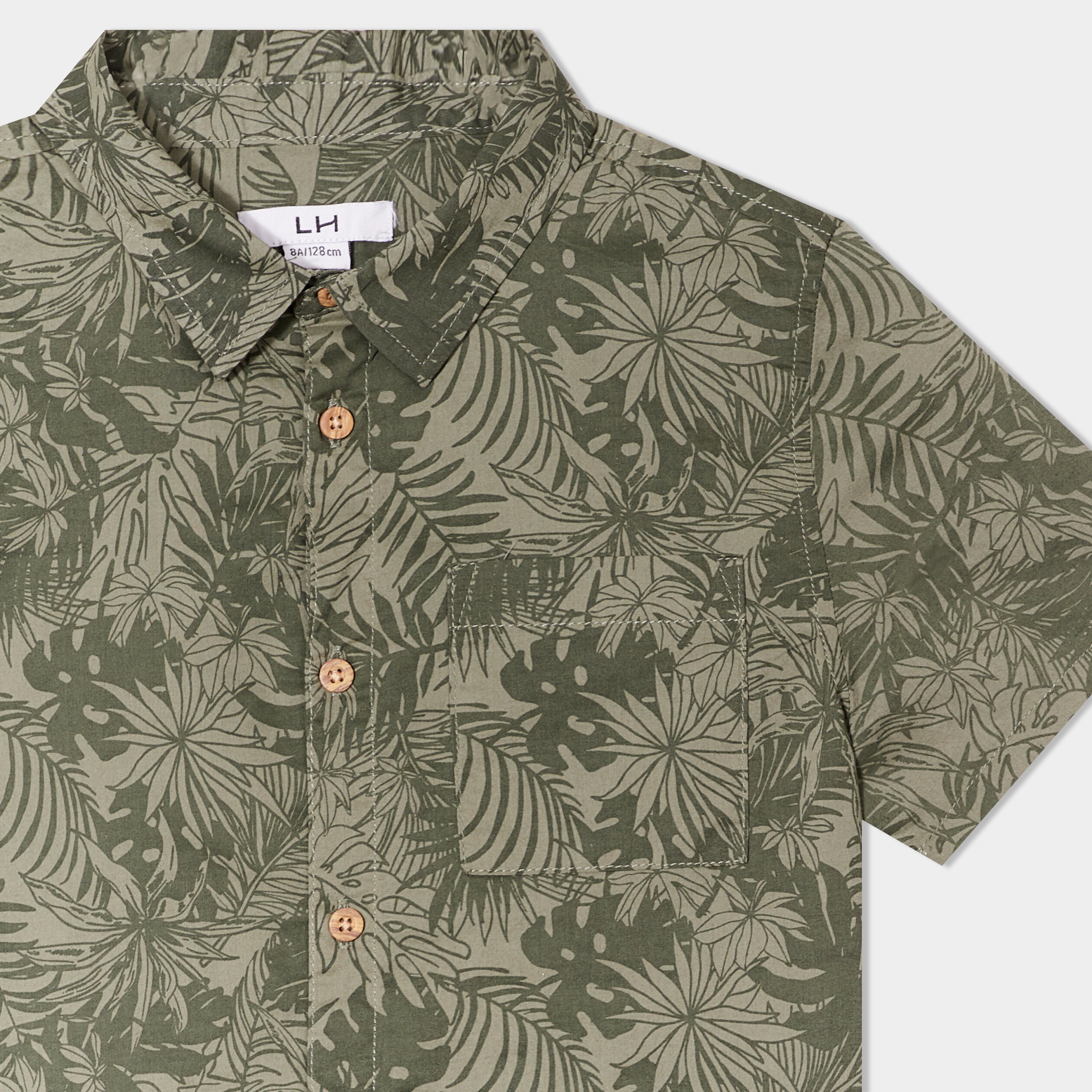 Chemise manches courtes vert kaki garçon
