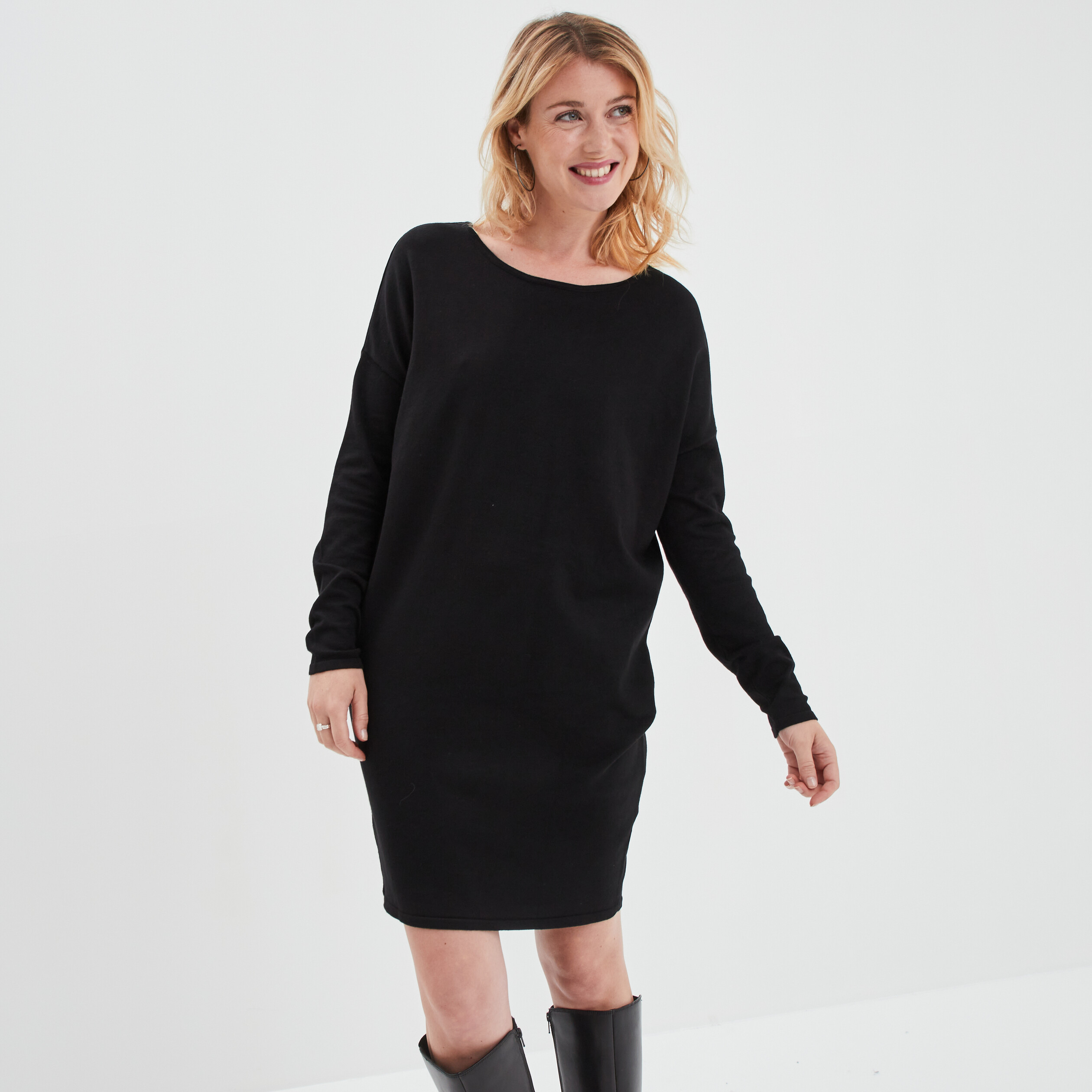 robe pull manches chauves souris noir femme Robe pull manches chauves-souris noir femme