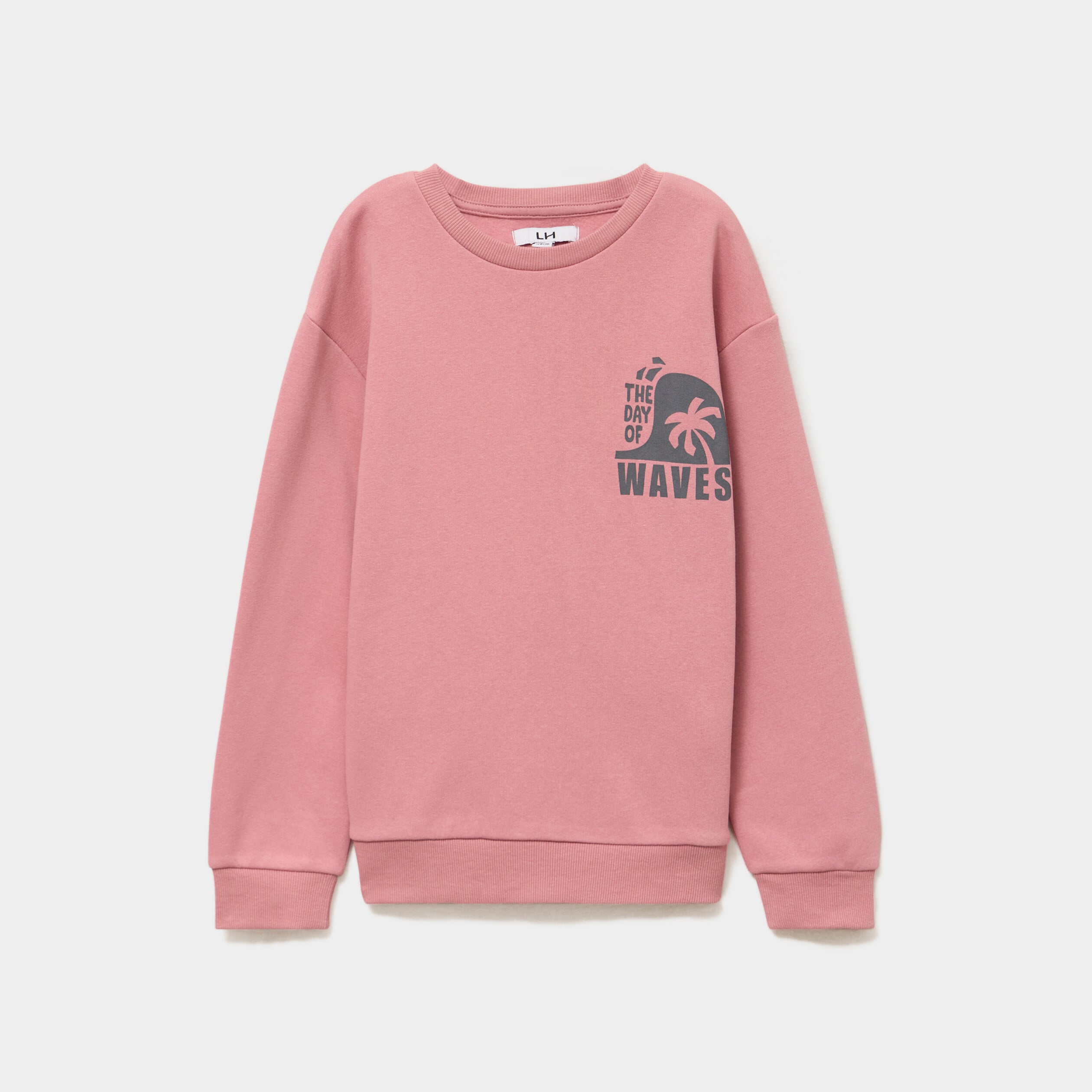 Sweat oversize col rond manches longues rose gar&ccedil;on
