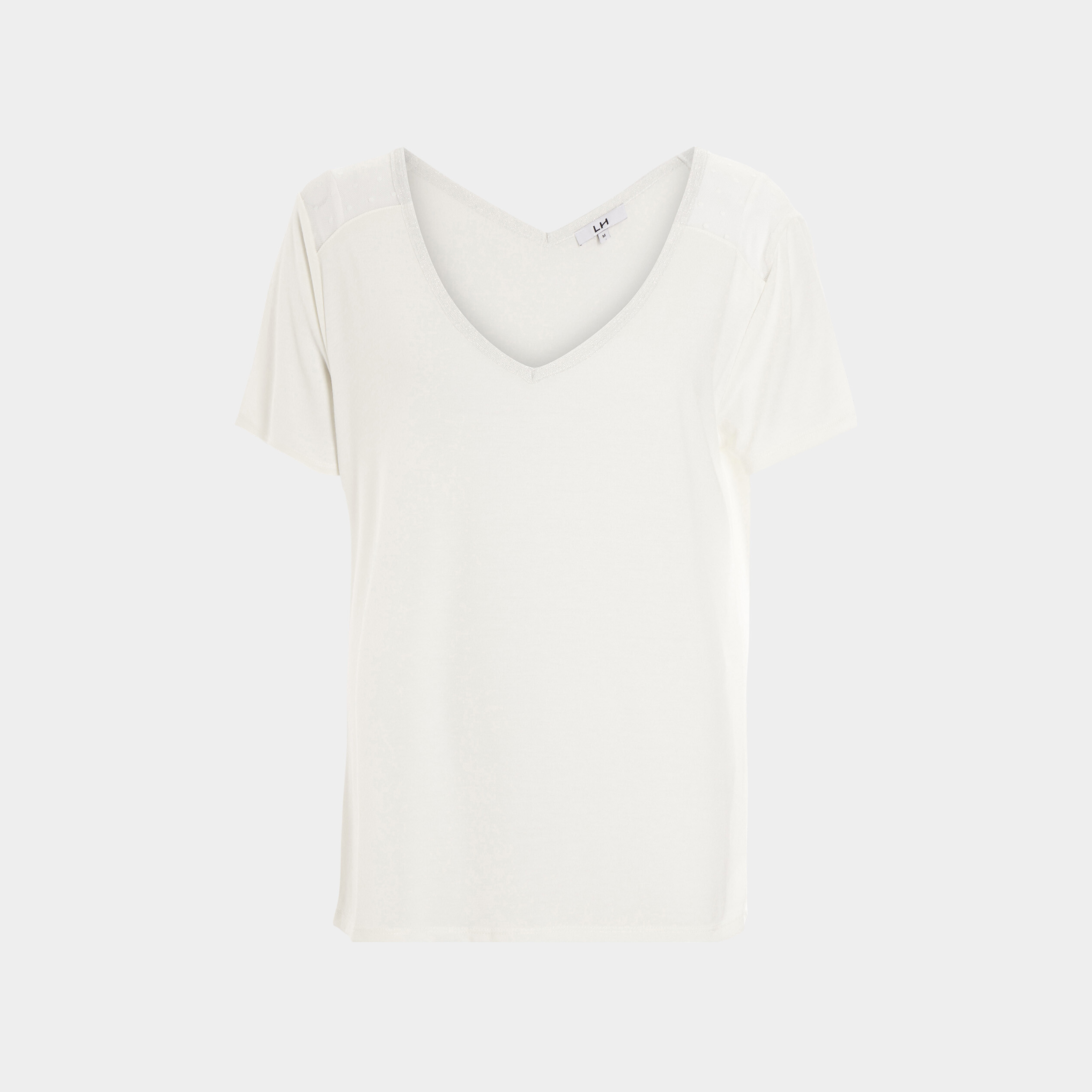 T-shirt manches courtes à col en V ivoire femme