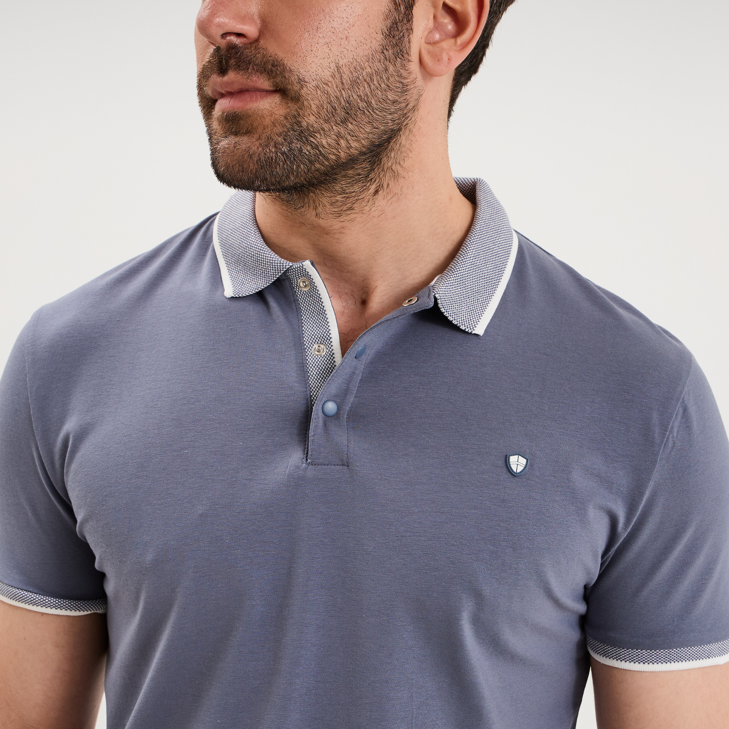 Polo slim manches courtes stretch bleu gris homme