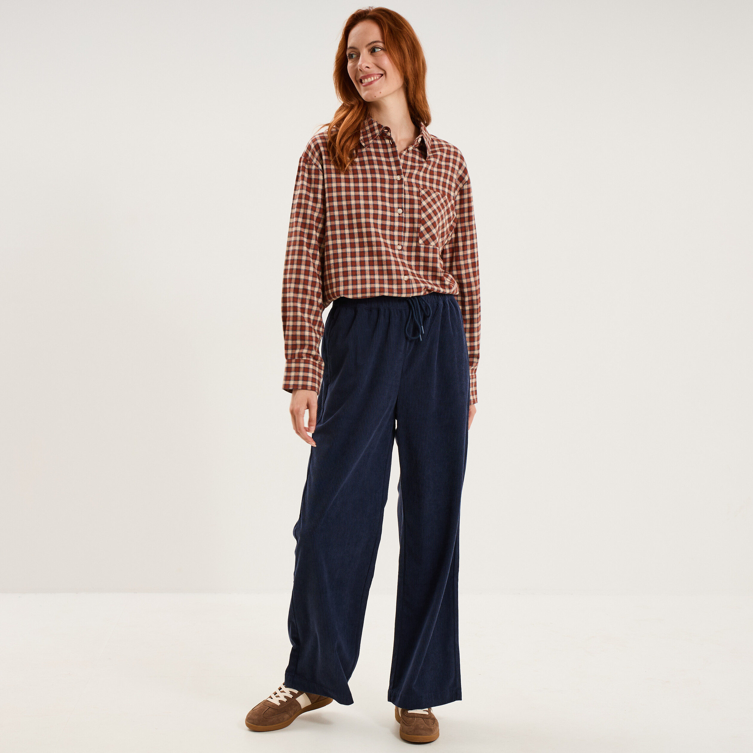 Chemise manches longues coton bordeaux femme