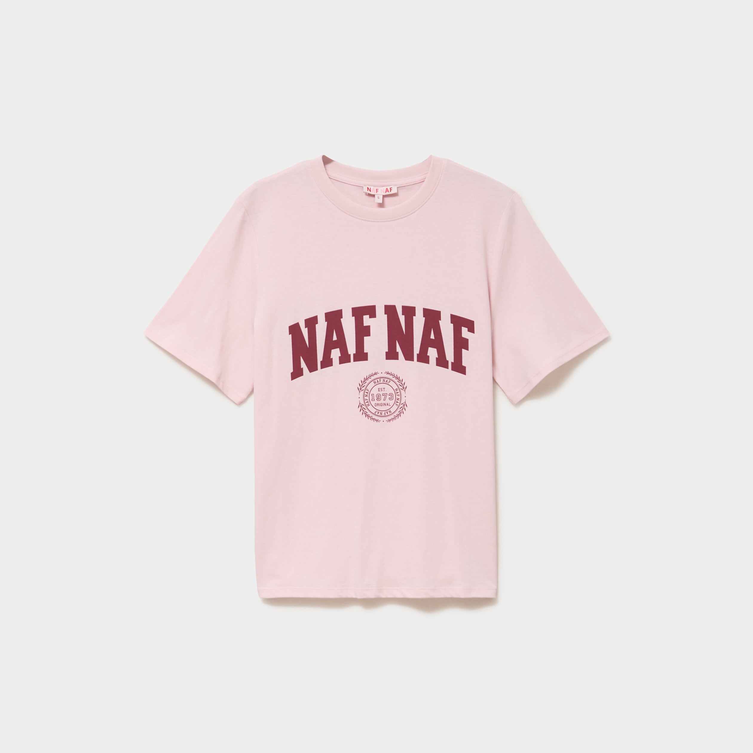 T-shirt col rond manches courtes print rose pastel femme