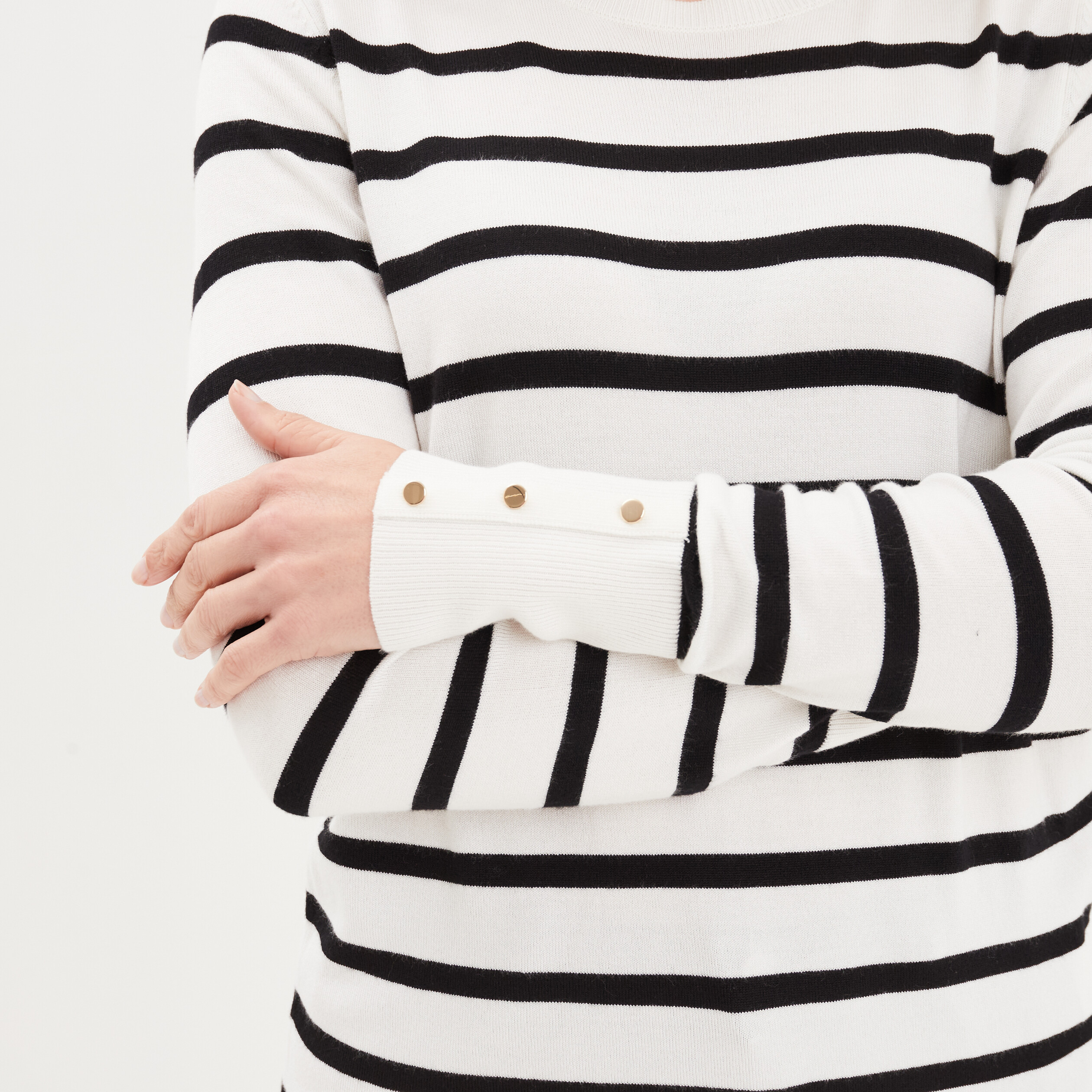 Pull col rond boutons aux poignets ecru femme La Halle