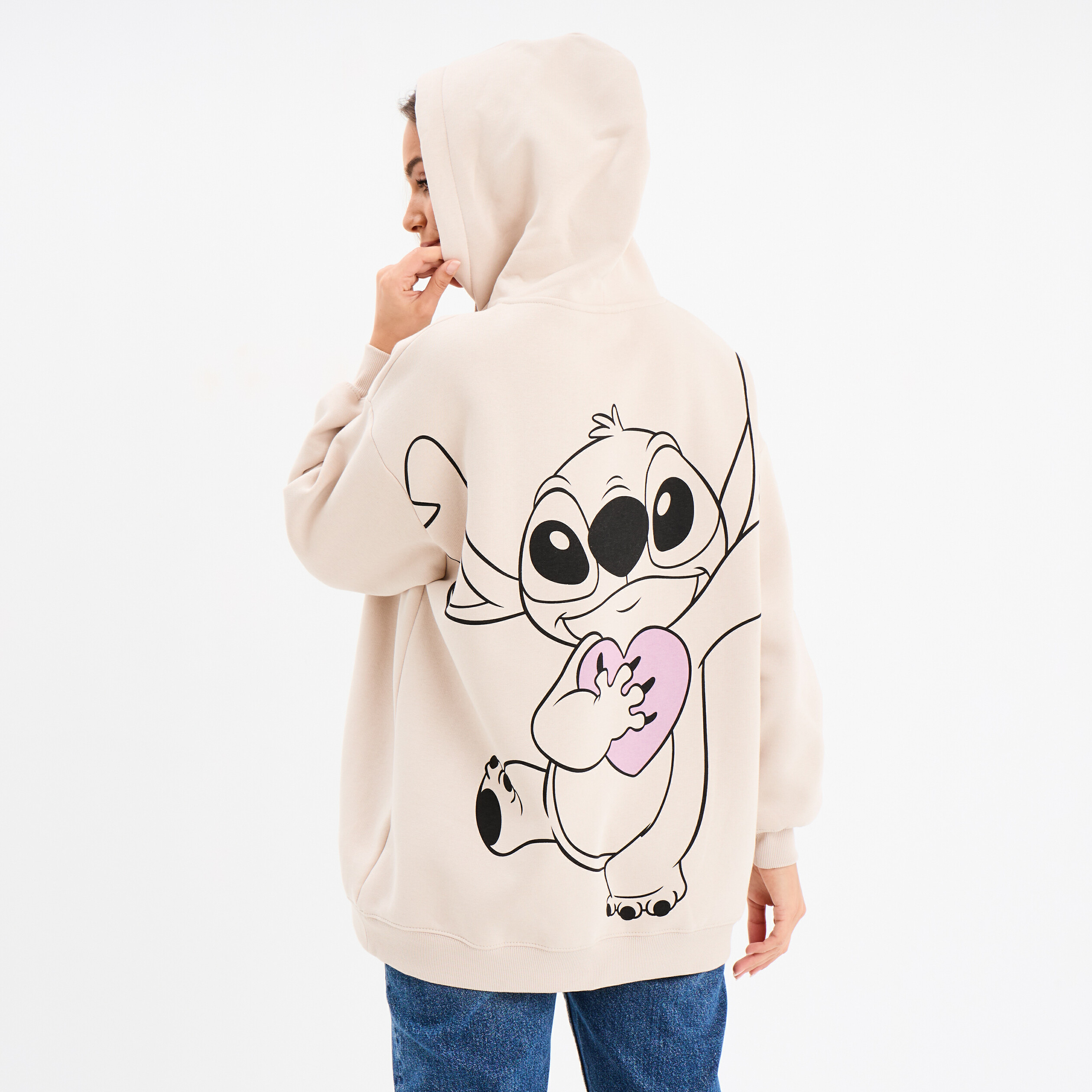 Sweat hoodie à capuche mi-long Stitch sable femme