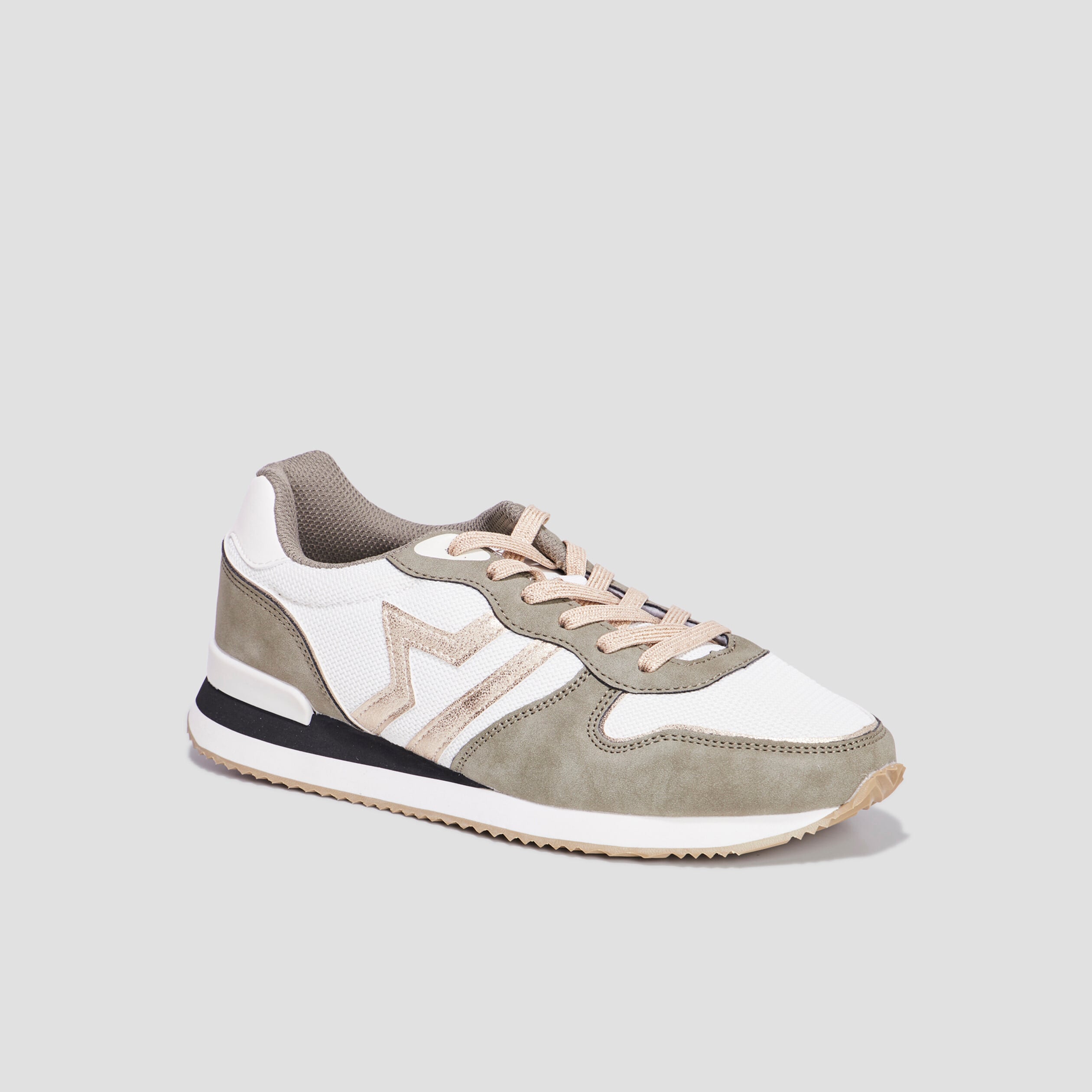 Baskets bi-mati&egrave;re &agrave; lacets Creeks vert kaki femme