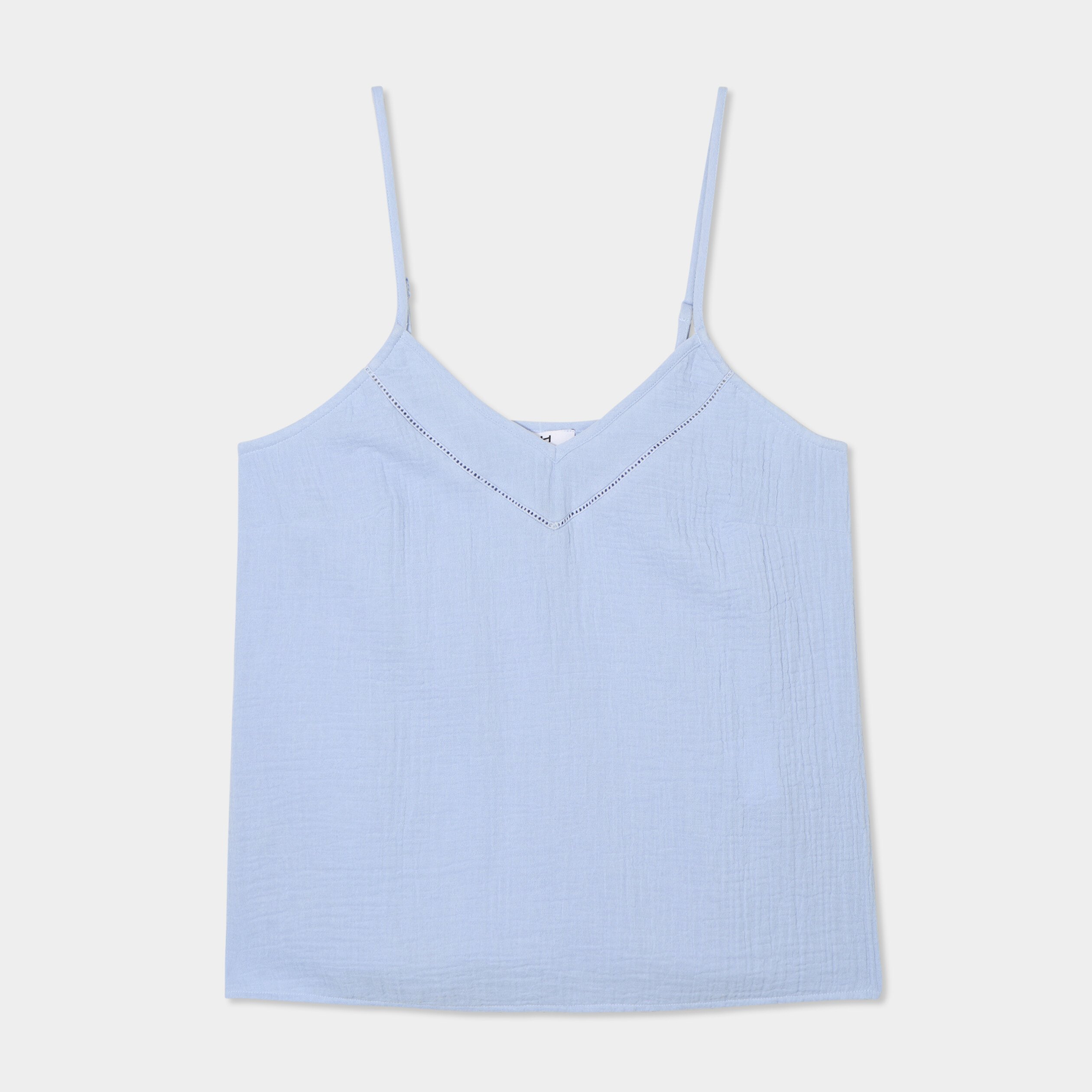 haut de pyjama debardeur gaze de coton bleu ciel femme Haut de pyjama débardeur gaze de coton bleu ciel femme