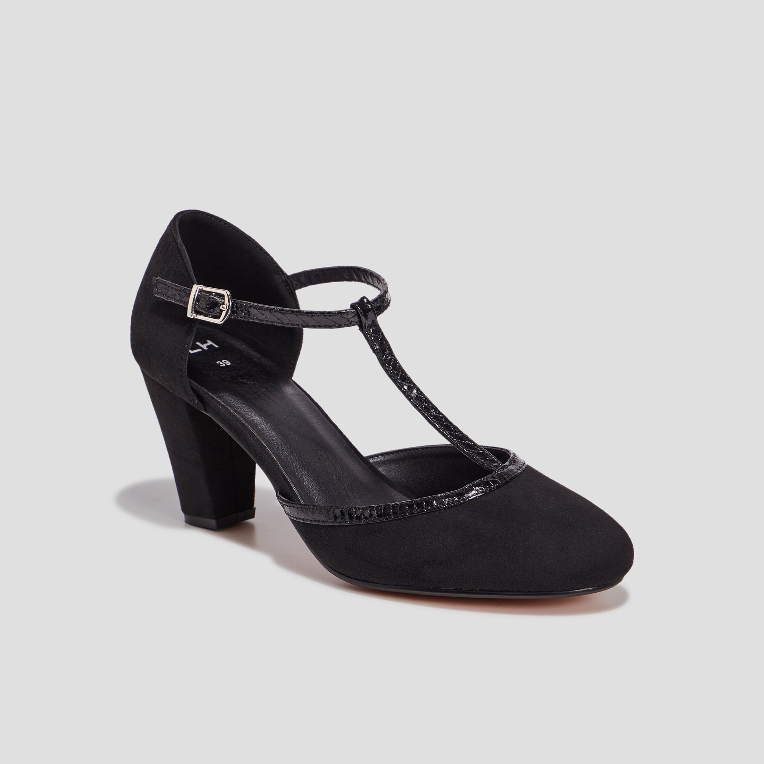 Escarpins salom&eacute; &agrave; talons aspect su&eacute;dine noir femme