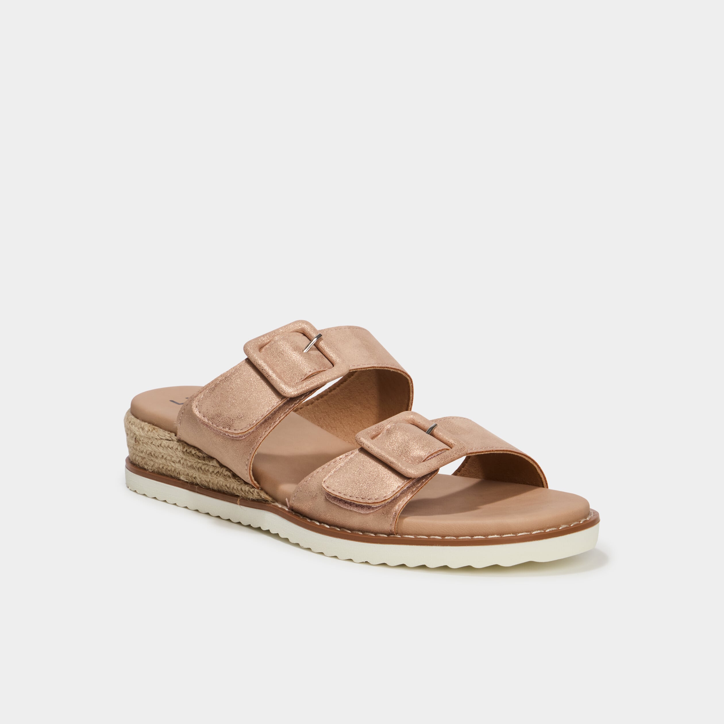 Mules compens&eacute;es &agrave; scratchs rose champagne femme