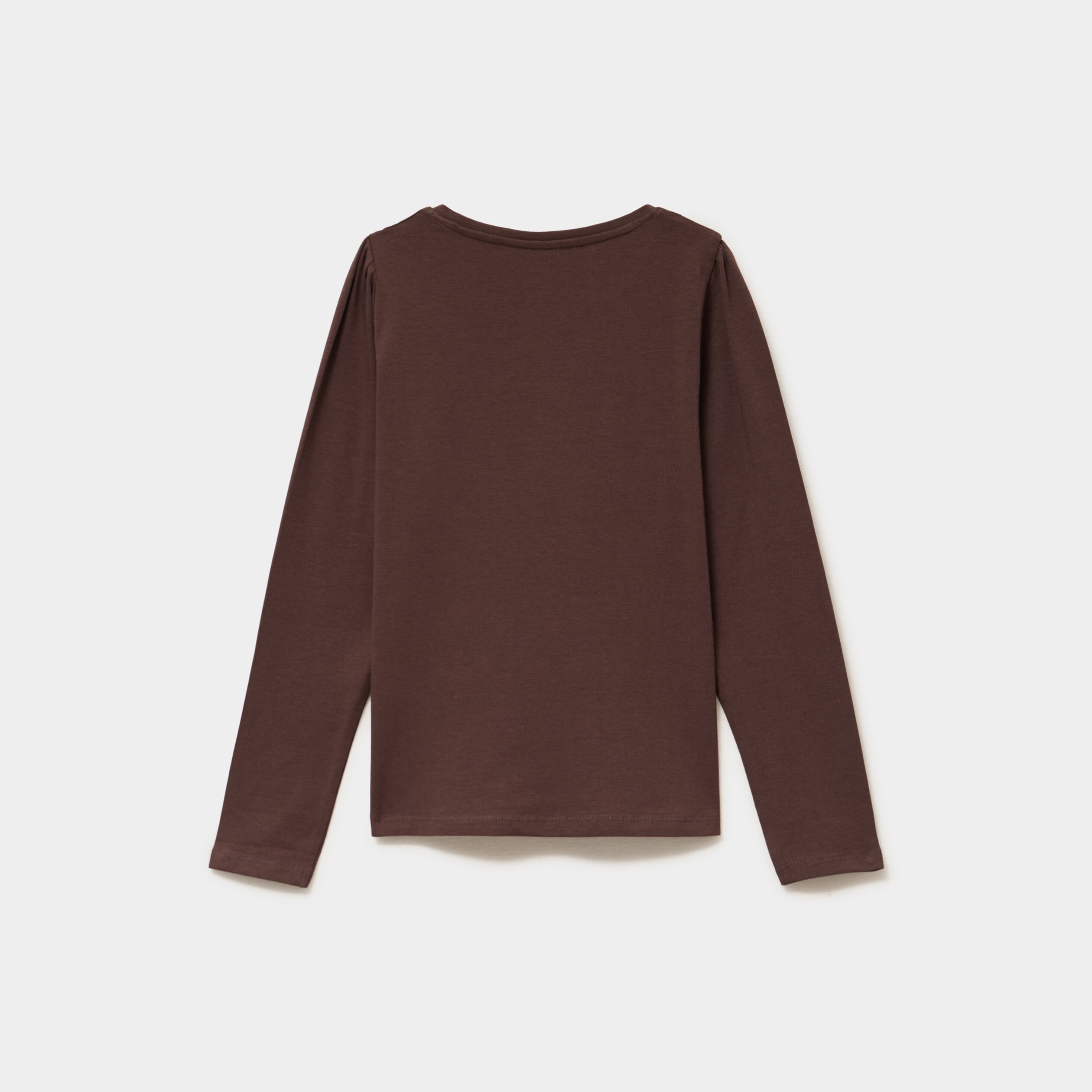 T-shirt coton manches longues &agrave; fronces marron fonc&eacute; fille
