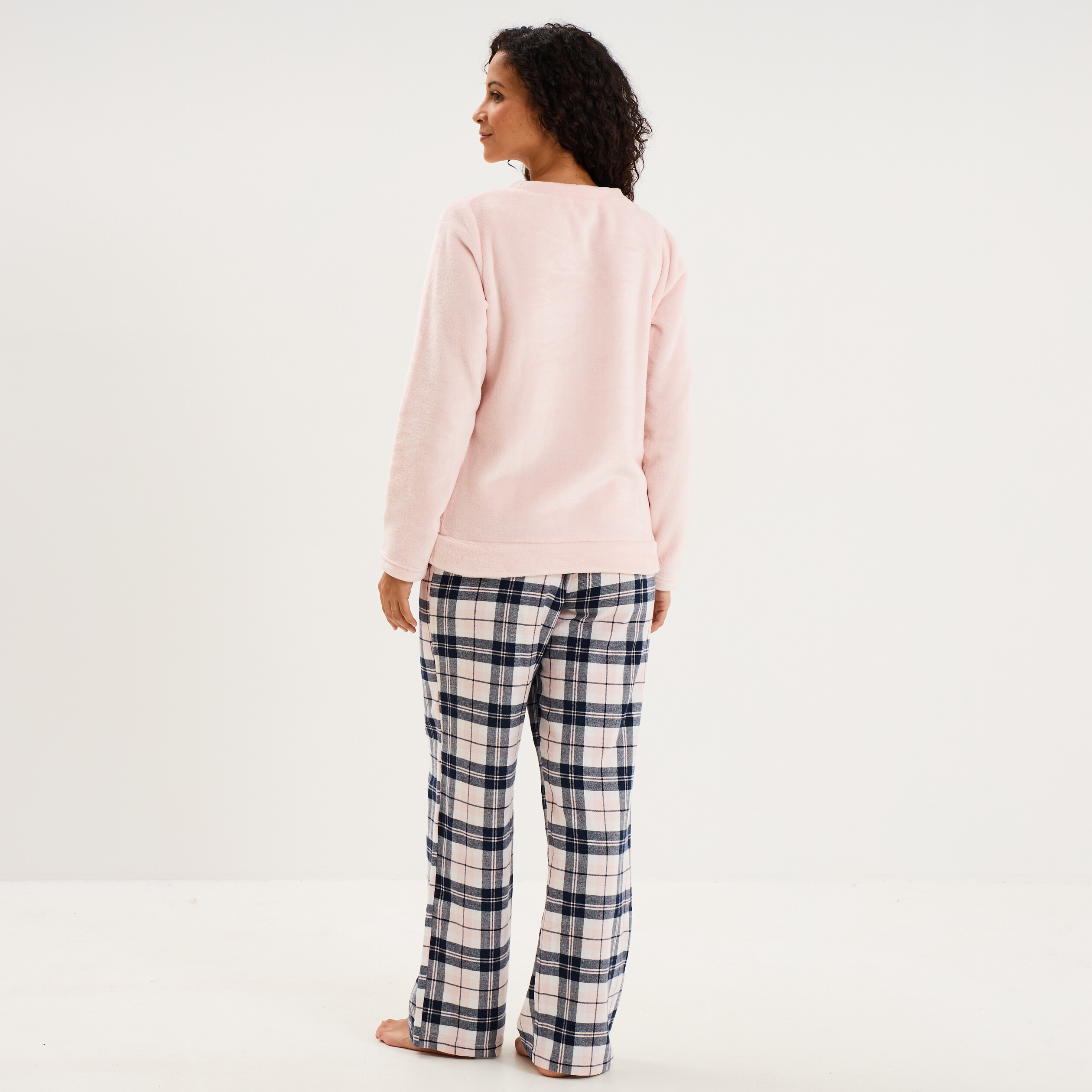 Ensemble pyjama effet polaire 3 pi&egrave;ces rose clair femme