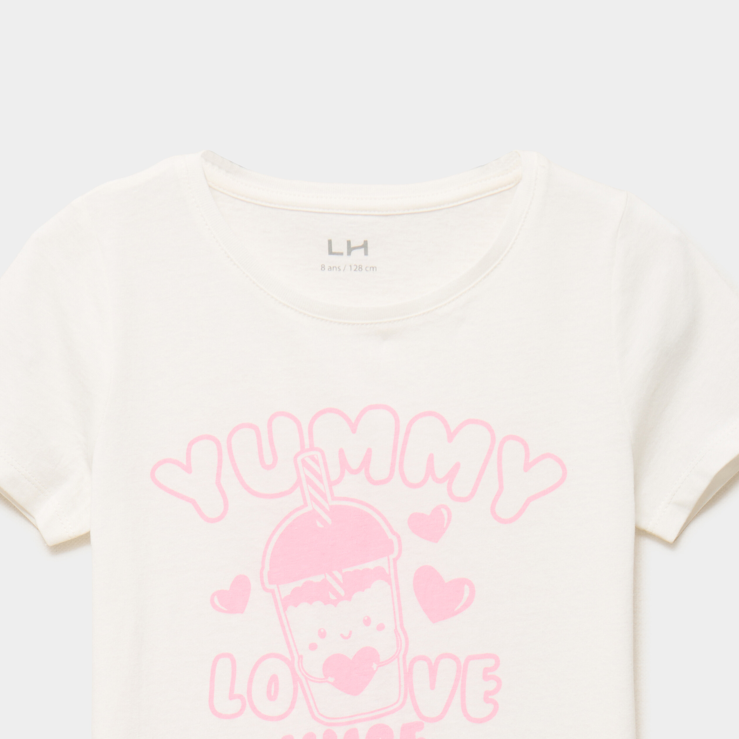 T-shirt col rond manches courtes coton ivoire fille