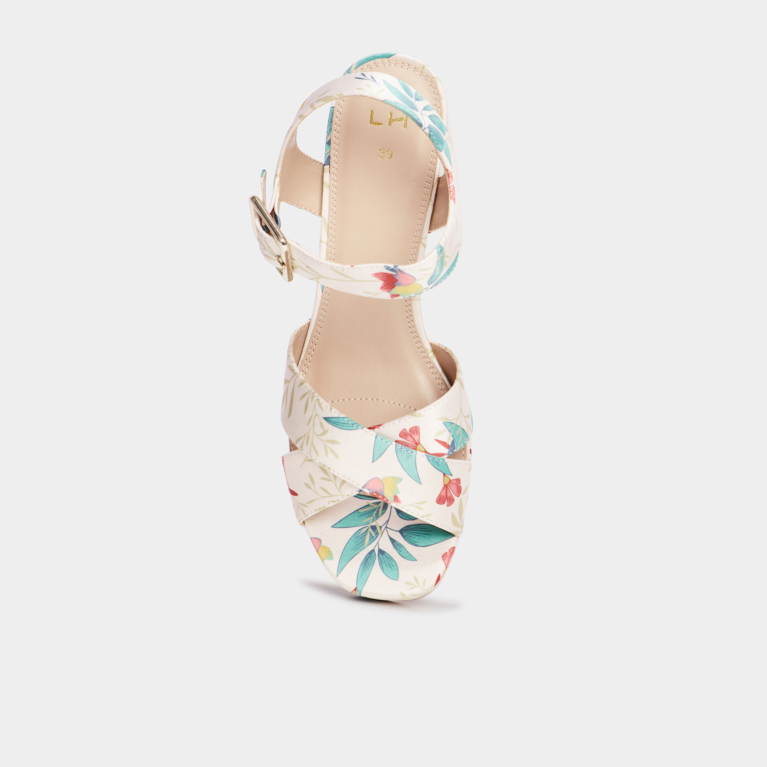 Sandales toile &agrave; talons carr&eacute;s 7 cm multicolore femme