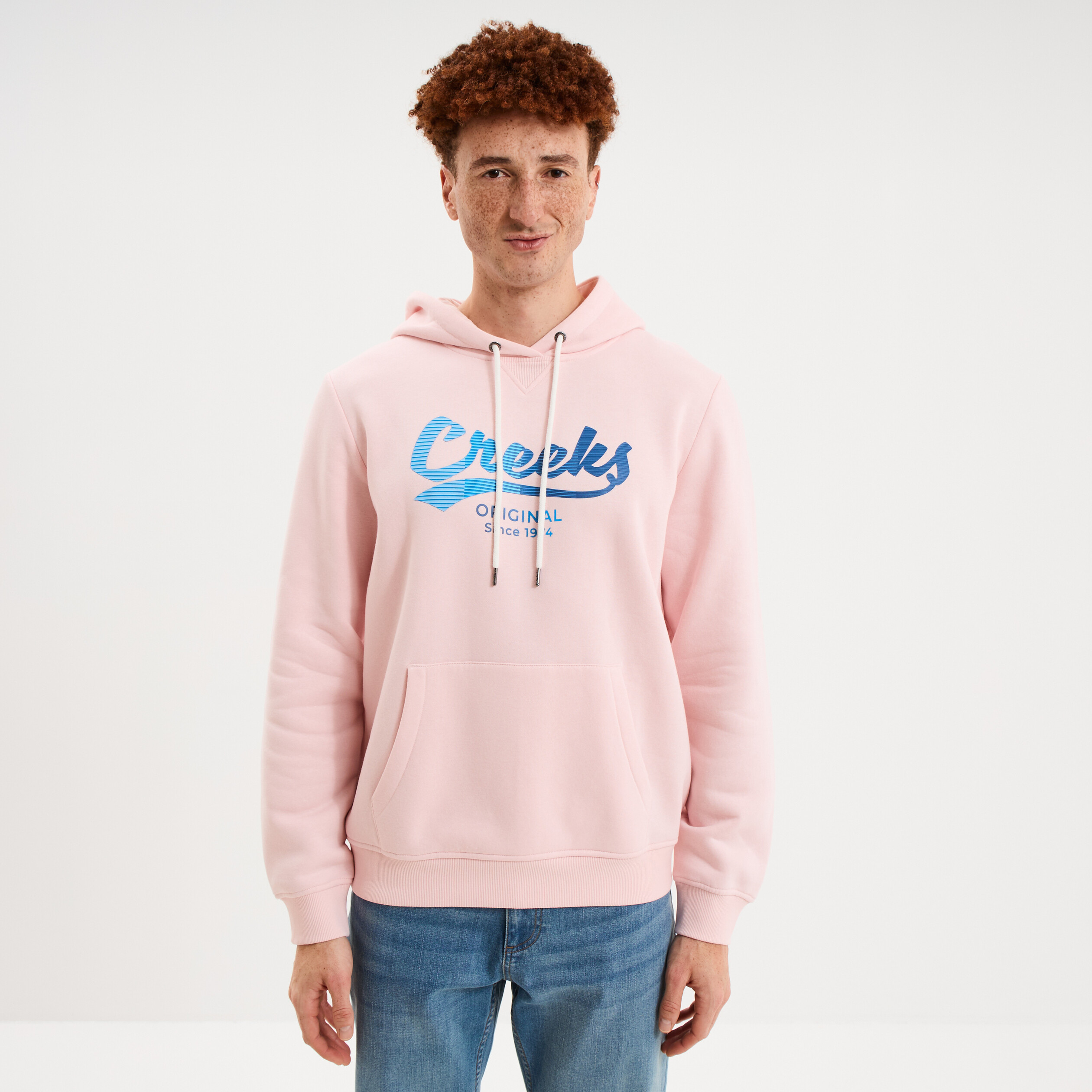 Sweat hoodie 1 poche molleton rose pastel homme