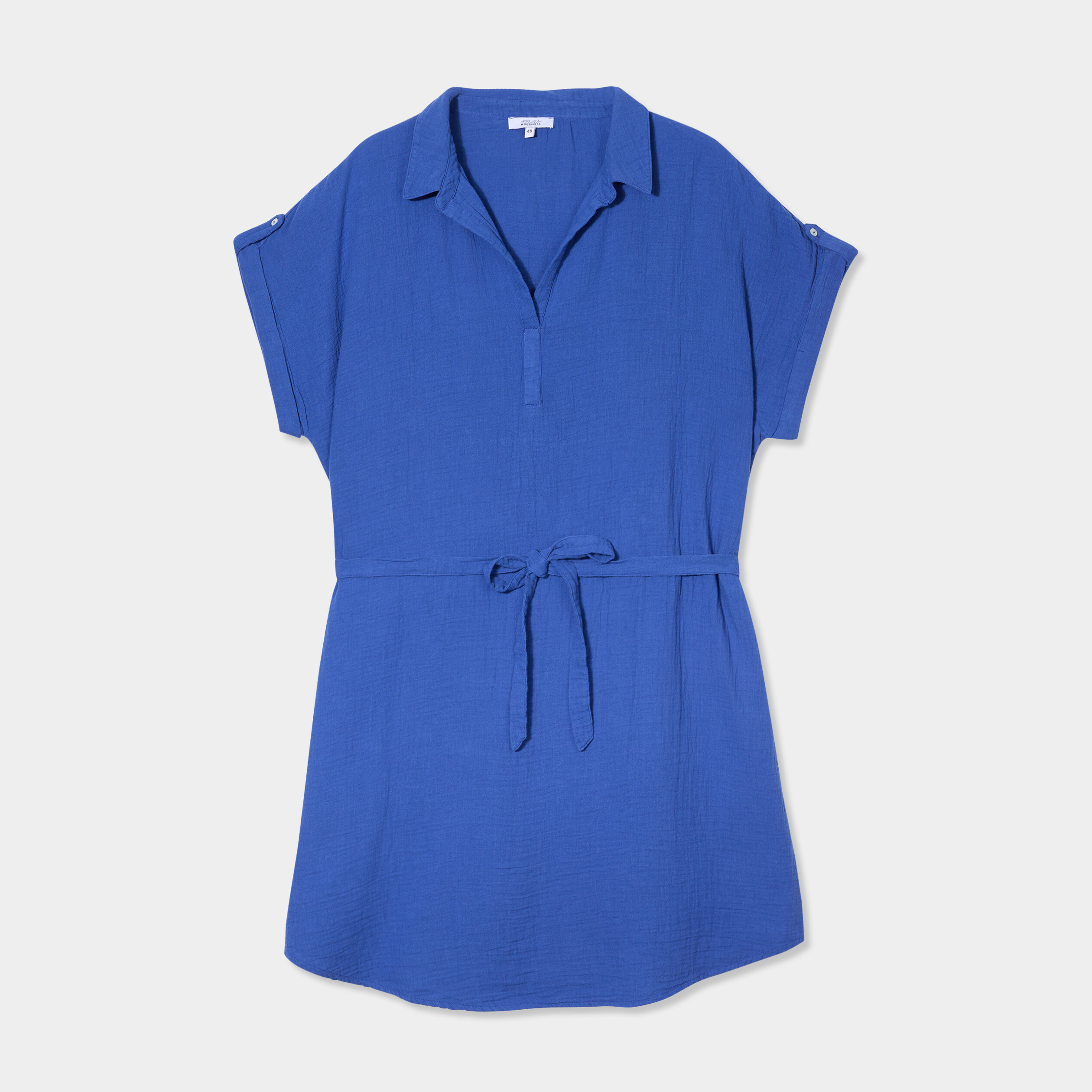 robe manches courtes en gaze de coton bleu roi femmegt Robe manches courtes en gaze de coton bleu roi femme grande taille