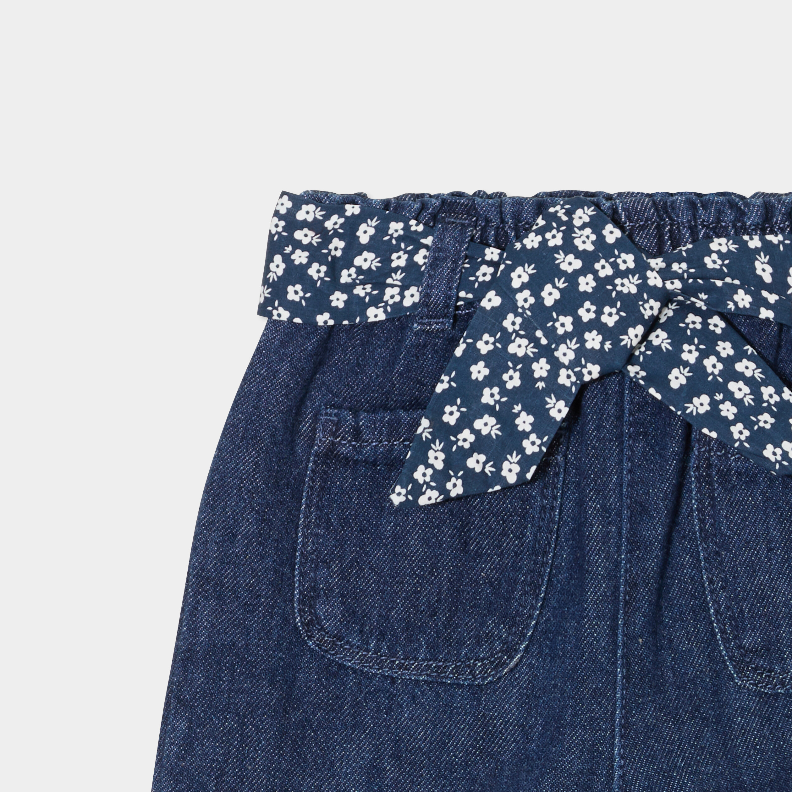 jeans large ceinture foulard coton bleu bebef Jeans large ceinture foulard coton bleu bébé fille