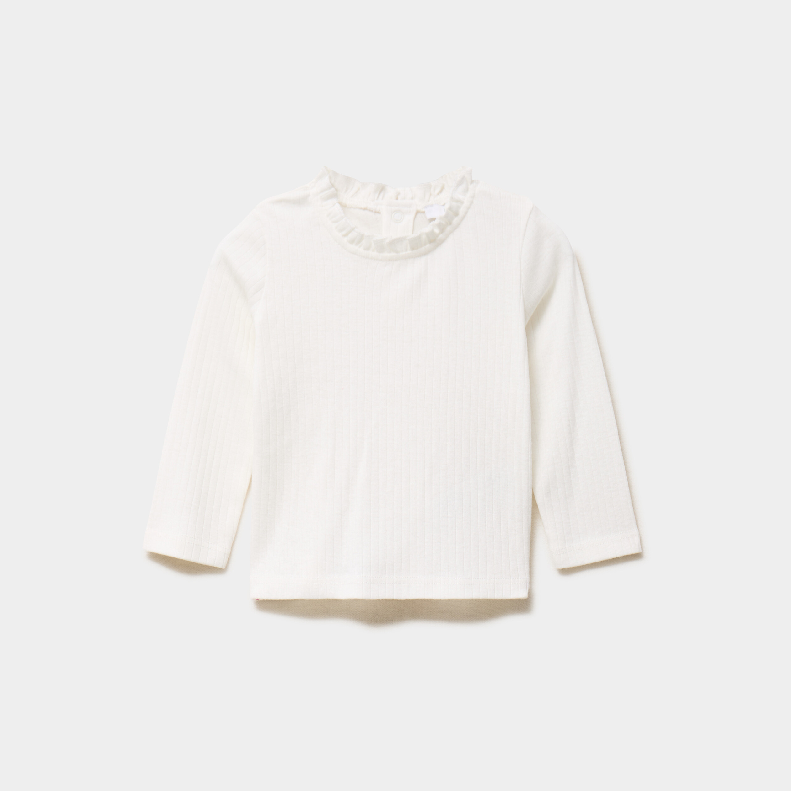 T-shirt c&ocirc;tel&eacute; col montant &agrave; volants blanc b&eacute;b&eacute; fille
