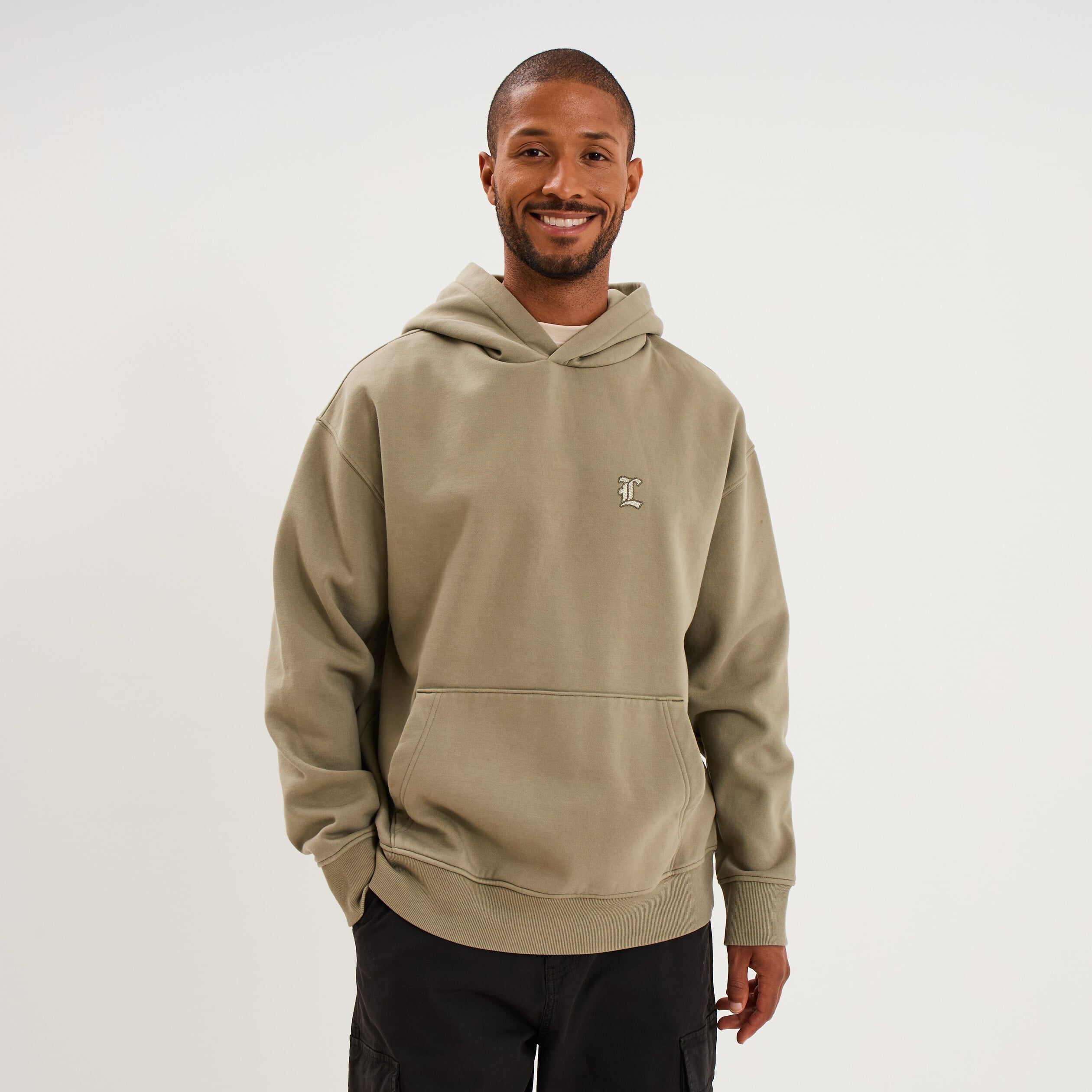 Sweat hoodie 1 poche &agrave; capuche vert kaki homme