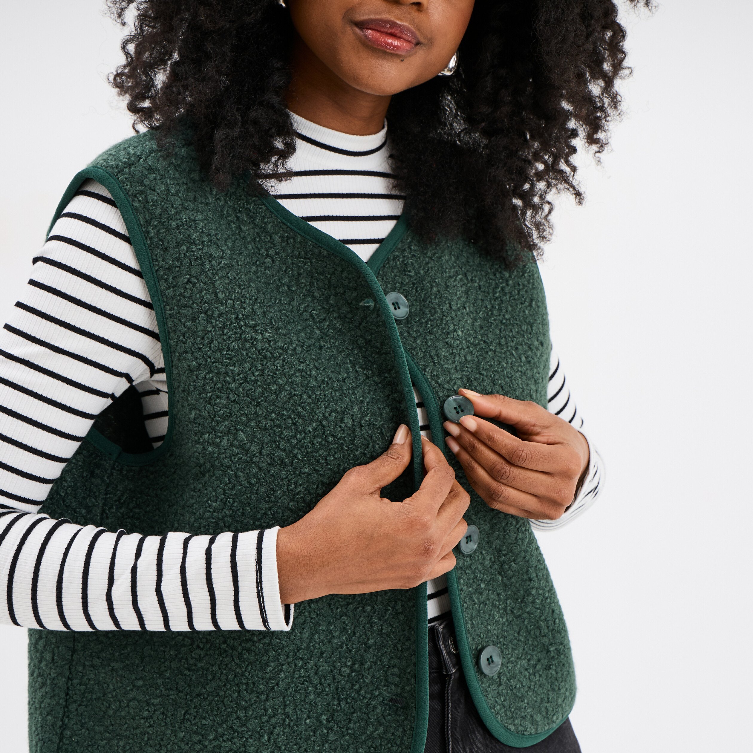 Gilet effet bouclette sans manches vert femme