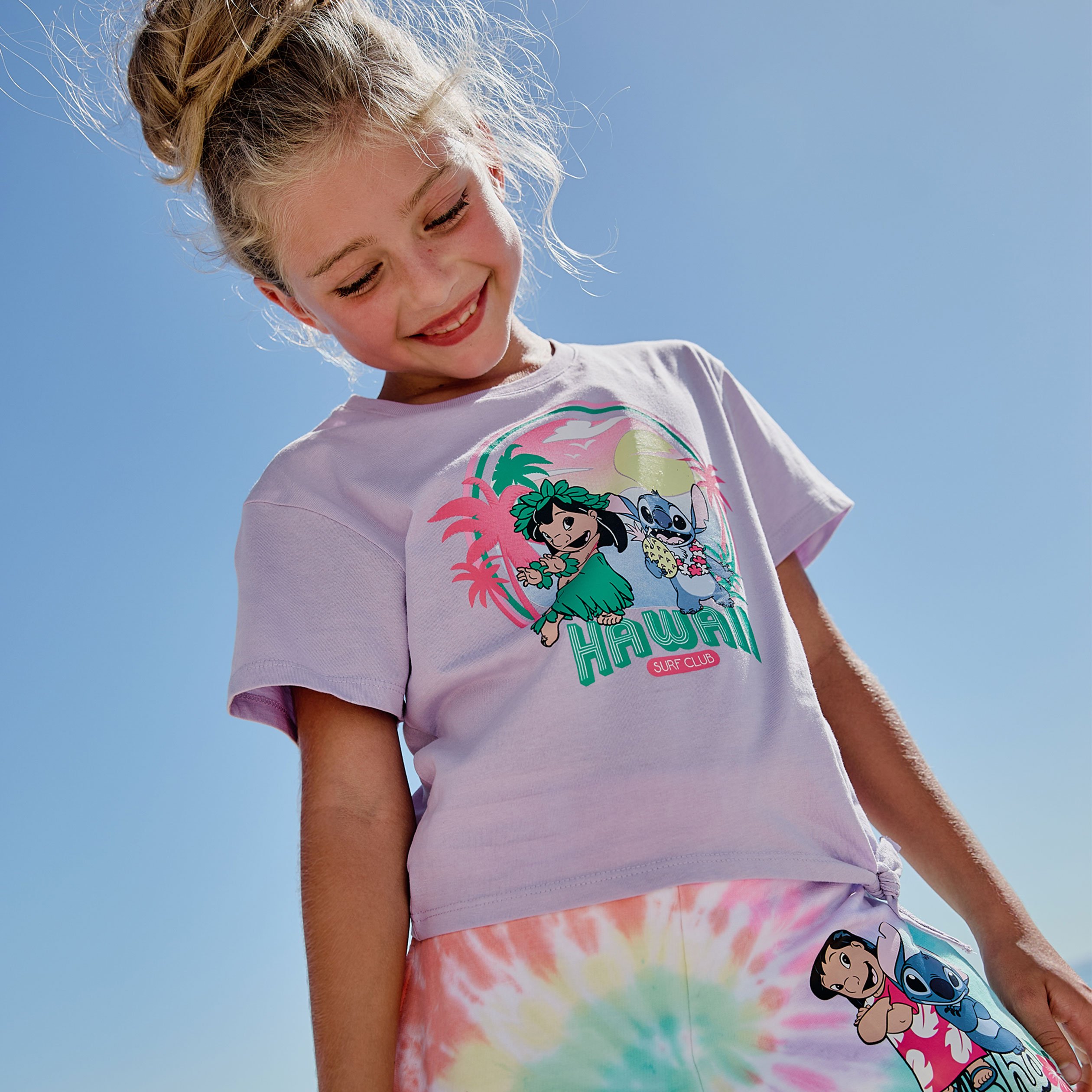 t shirt detail noeud coton stitch parme fille T-shirt détail noeud coton Stitch parme fille