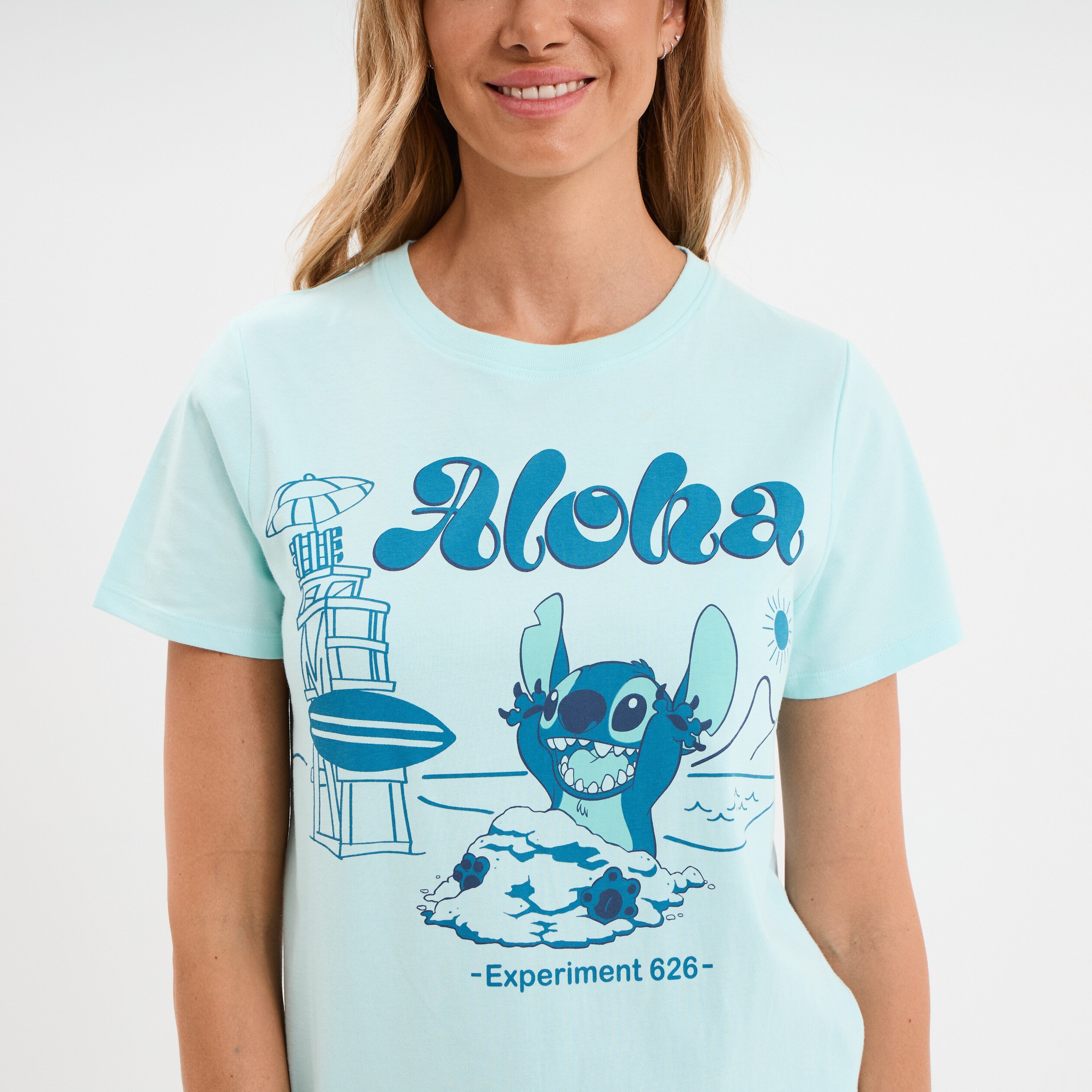 T-shirt manches courtes coton Stitch bleu turquoise femme