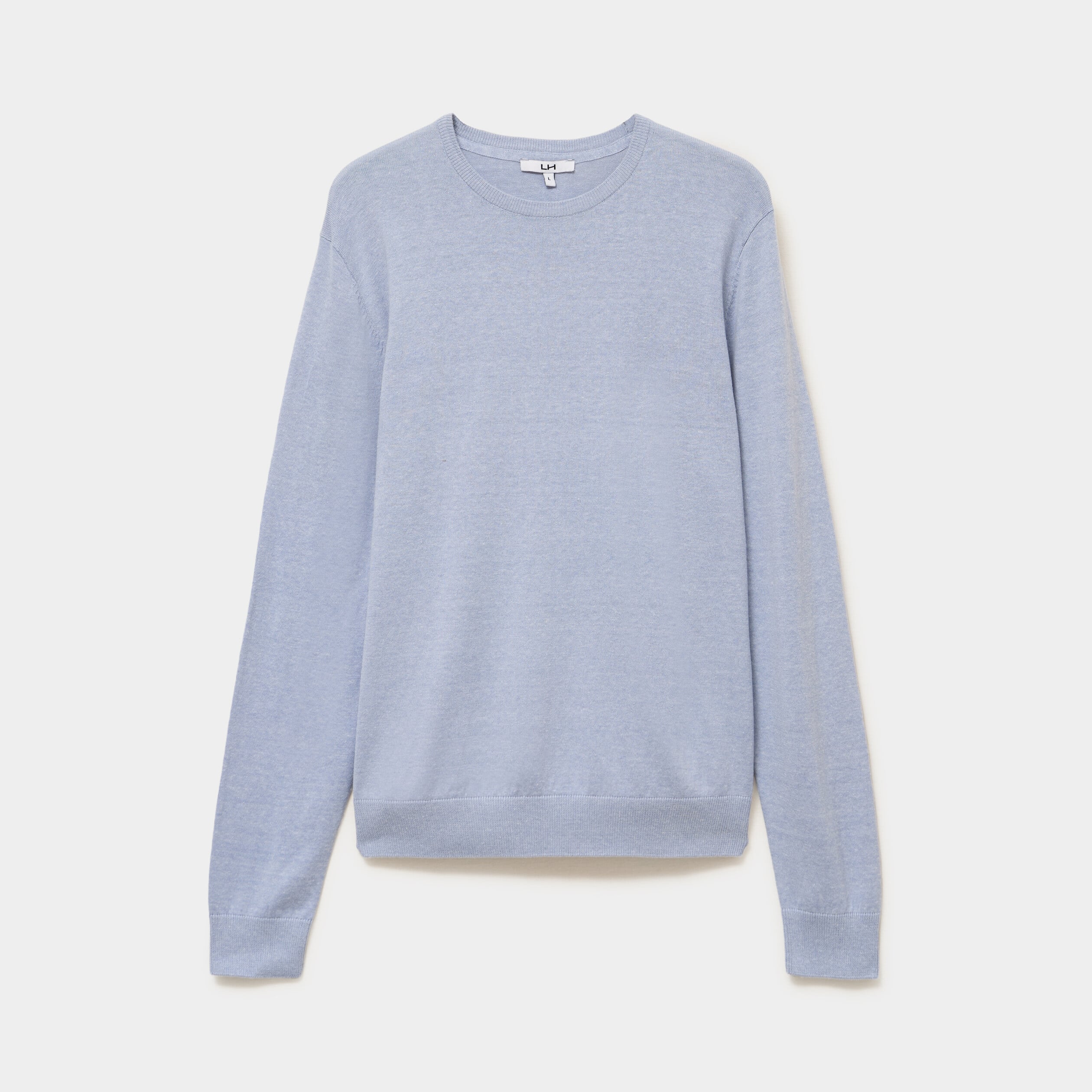 Pull droit col rond coton m&eacute;lang&eacute; bleu clair homme
