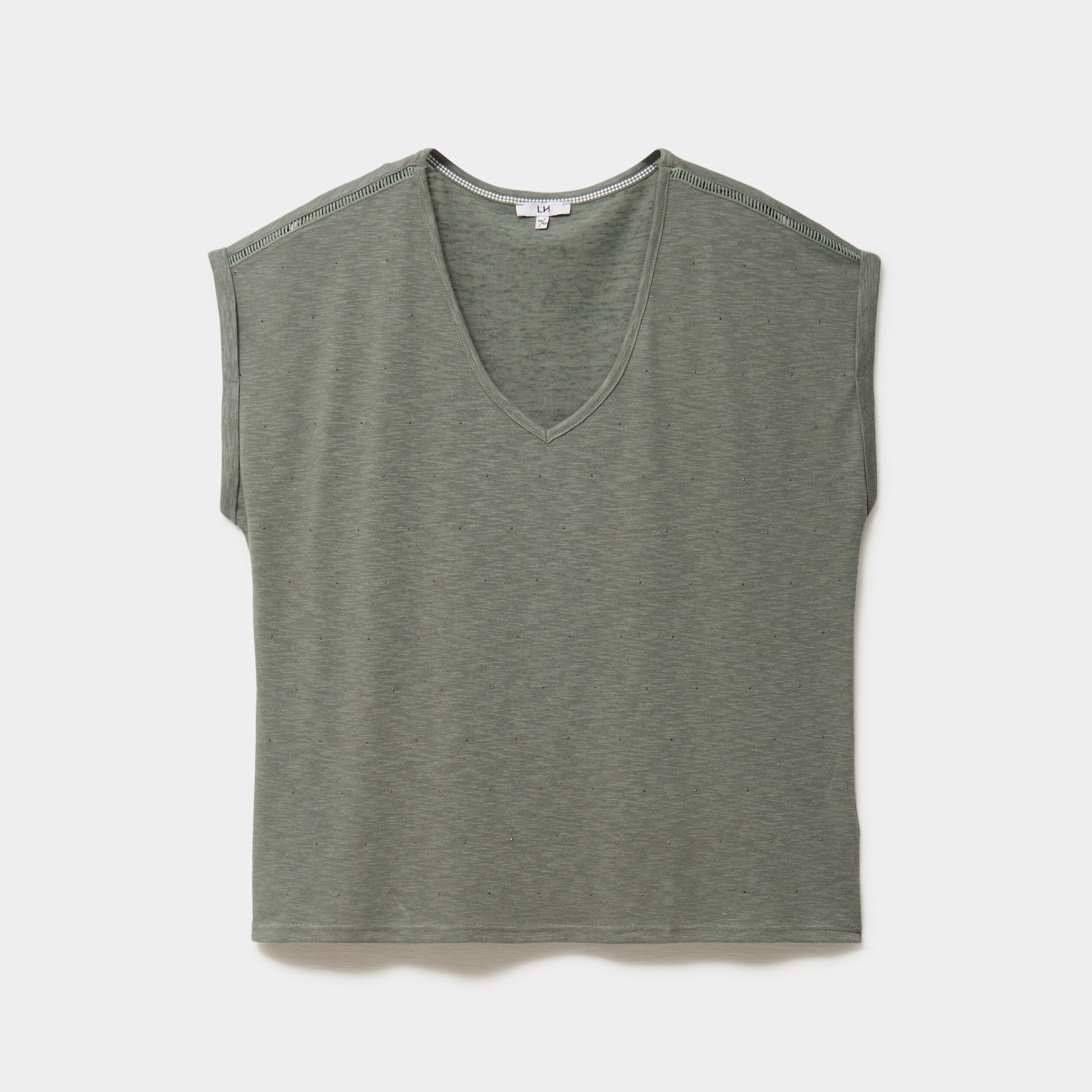 T-shirt avec strass manches courtes vert kaki femme grande taille
