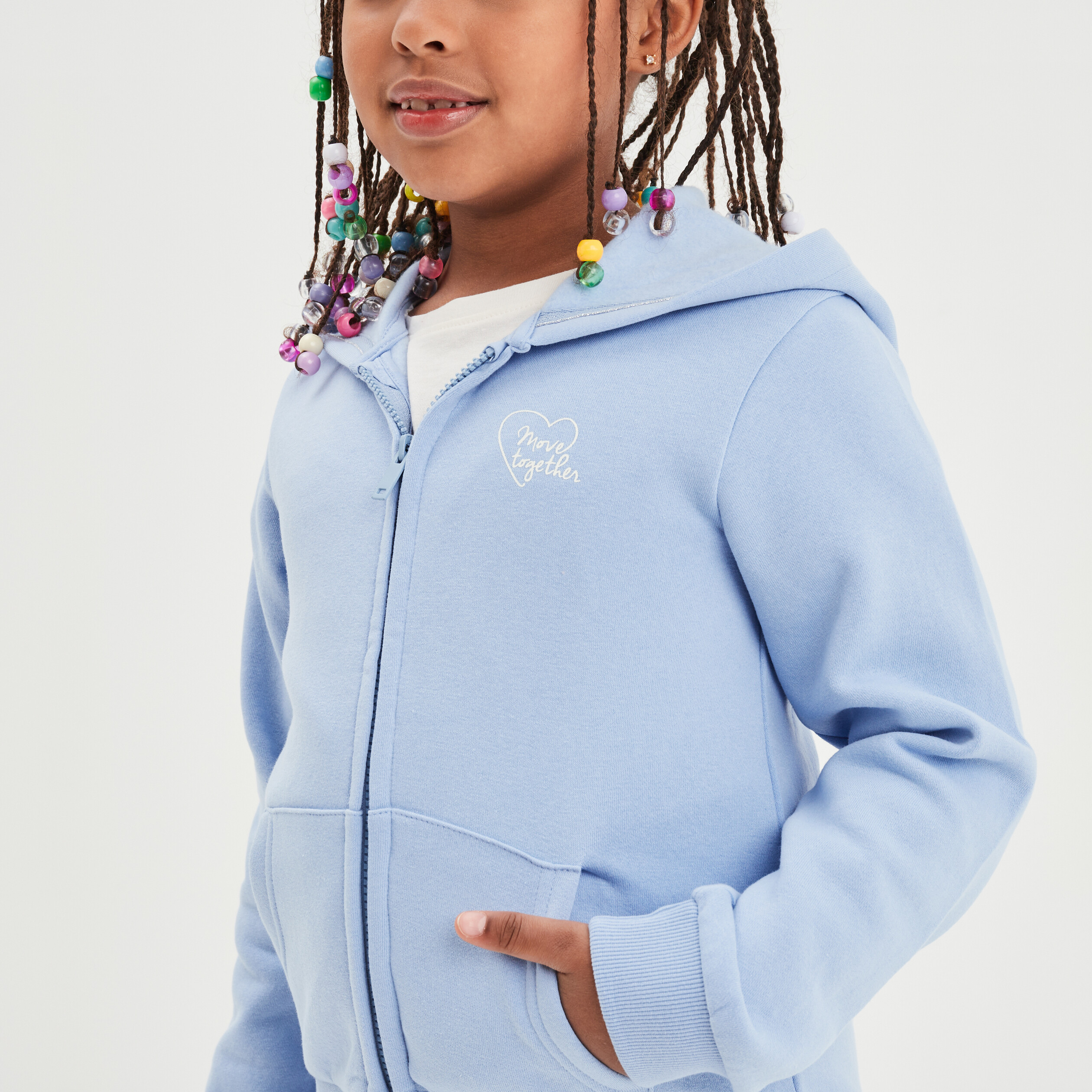 Sweat zipp capuche molleton bleu clair fille