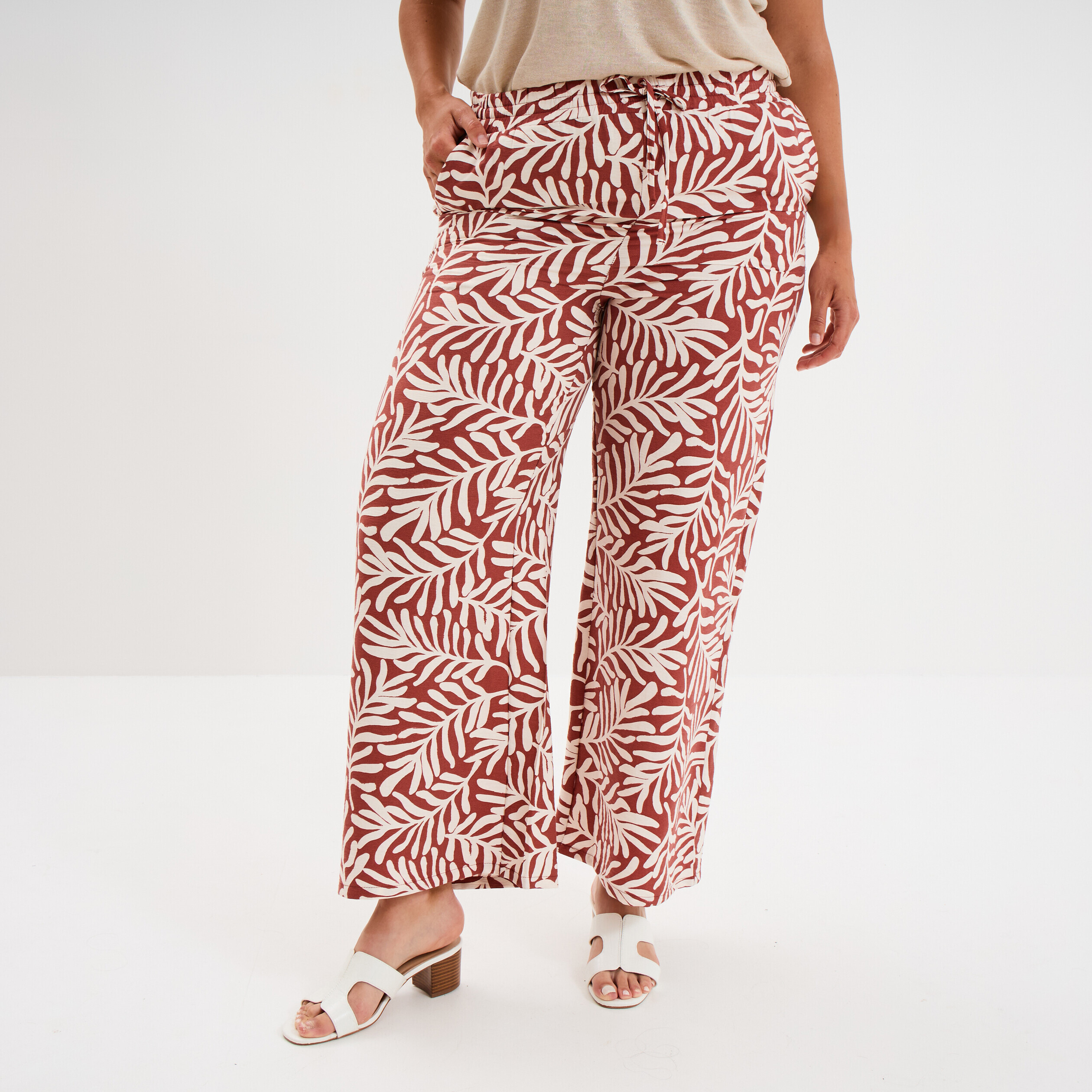 Pantalon en mousseline pour femme 7/8 Baggy : pantalon de yoga femme jambe large 7/8 pantalon sarouel taille haute pantalon en tissu extensible couleur unie respirant pantalon loisirs pantalon de