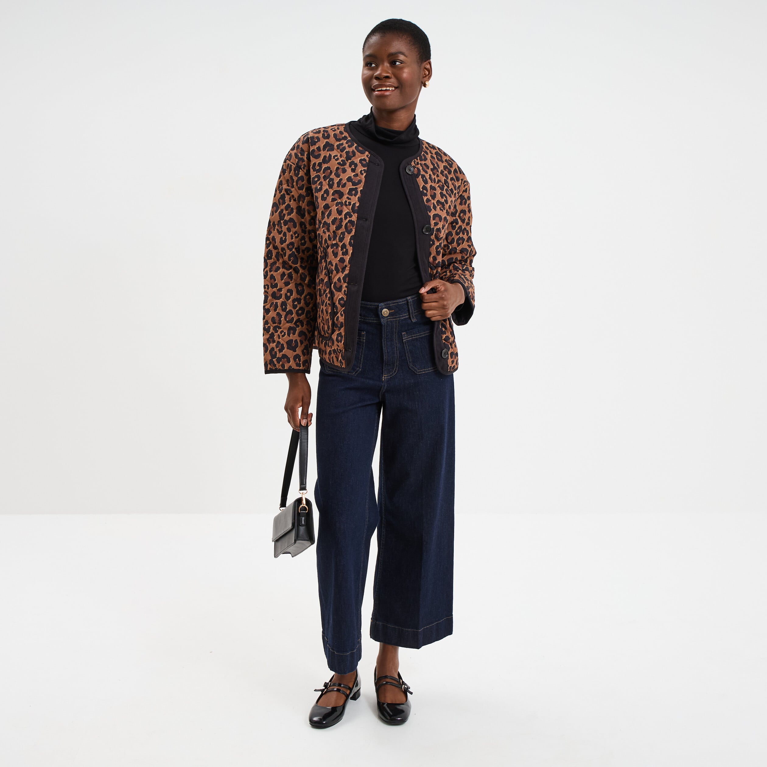 Veste matelass&eacute;e boutonn&eacute;e col rond camel femme