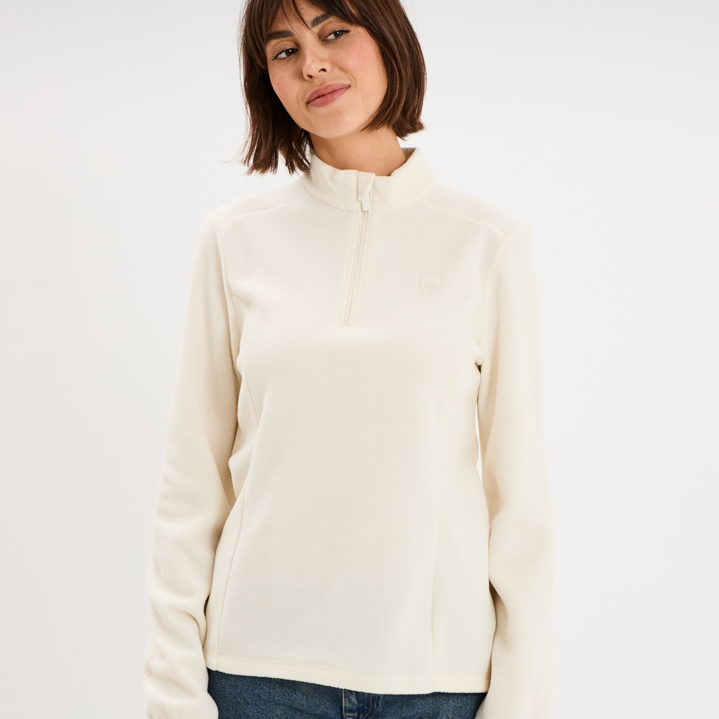 Sweat polaire col camionneur blanc femme