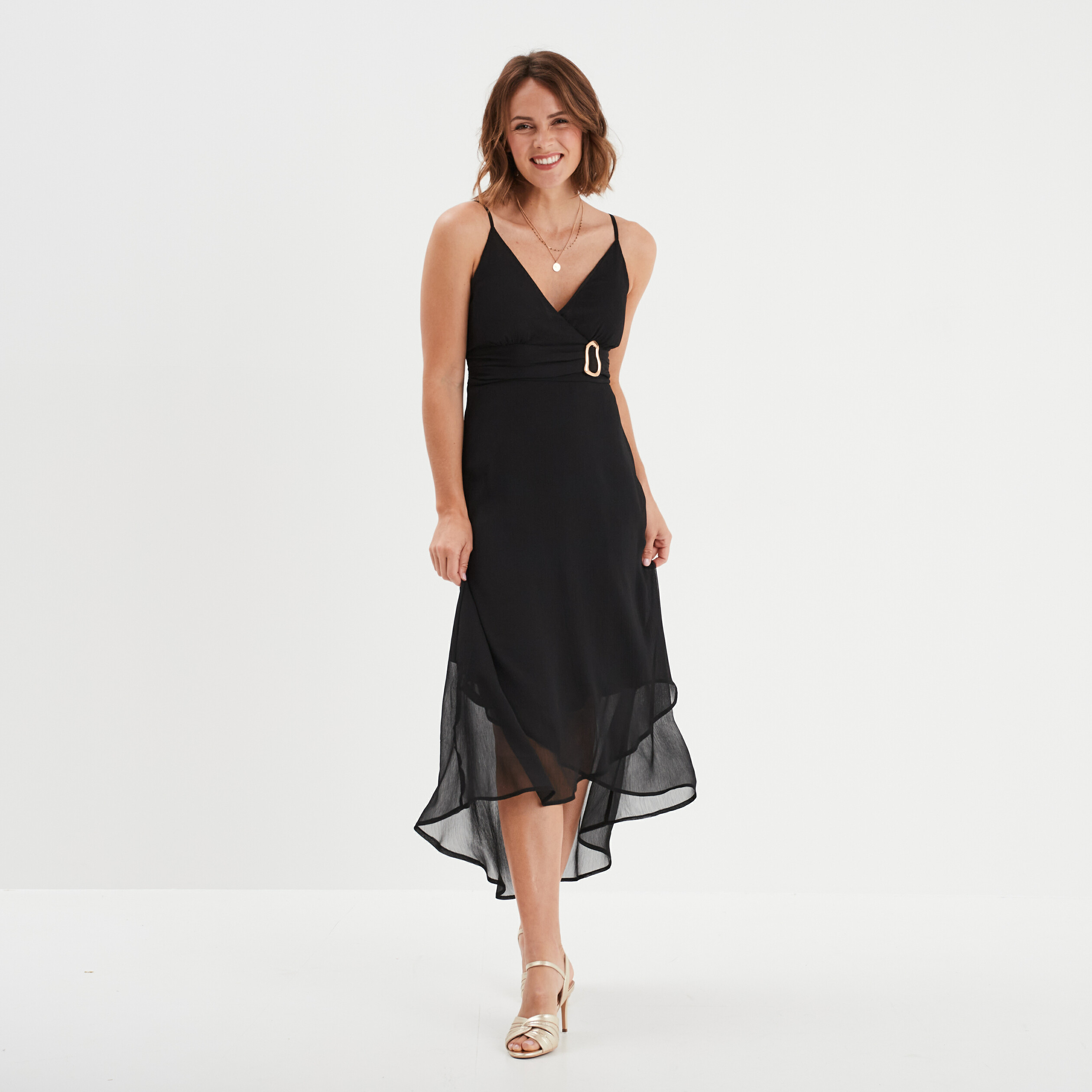 Robe longue asymetrique avec boucle noir femme La Halle