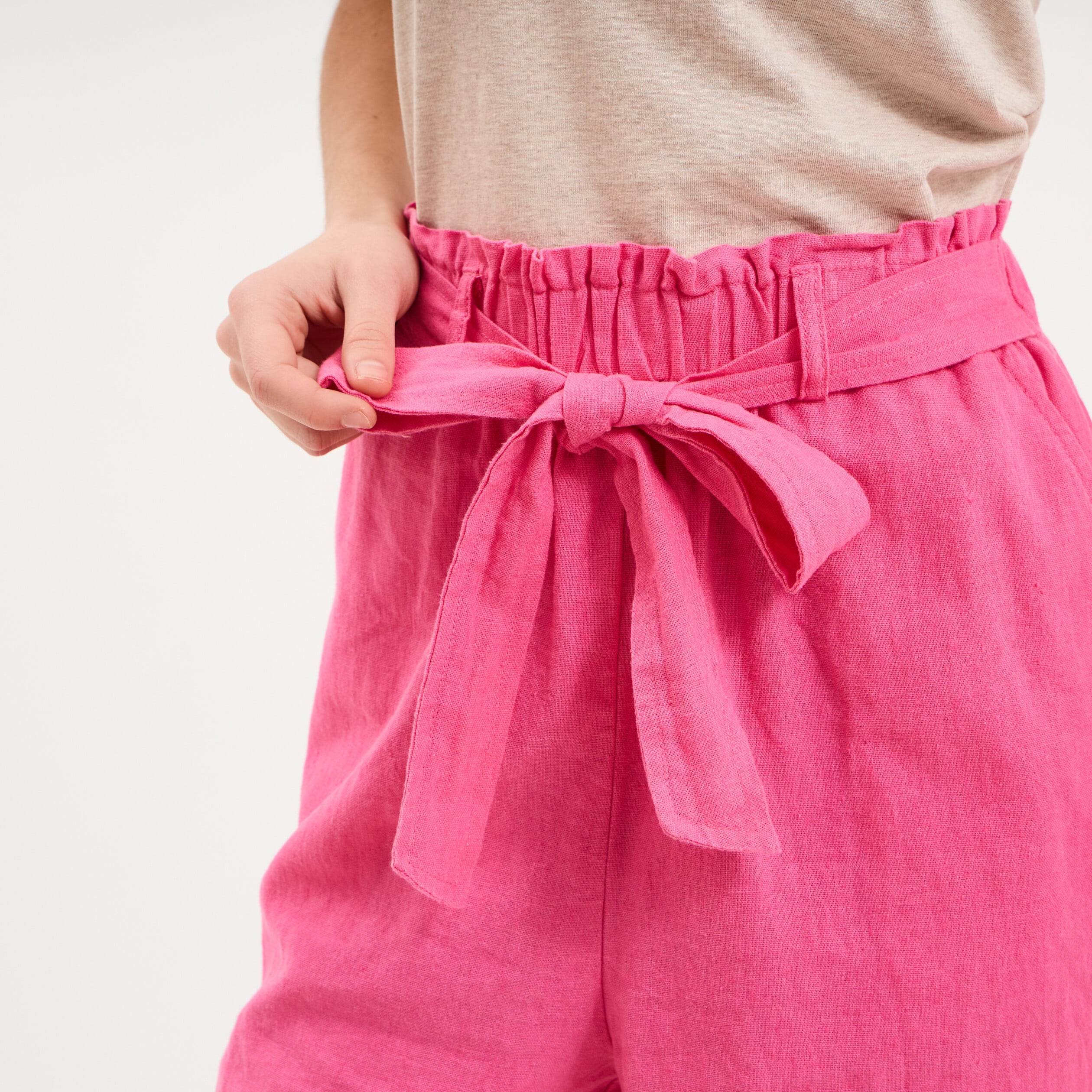 Short paperbag lin m&eacute;lang&eacute; rose fushia femme