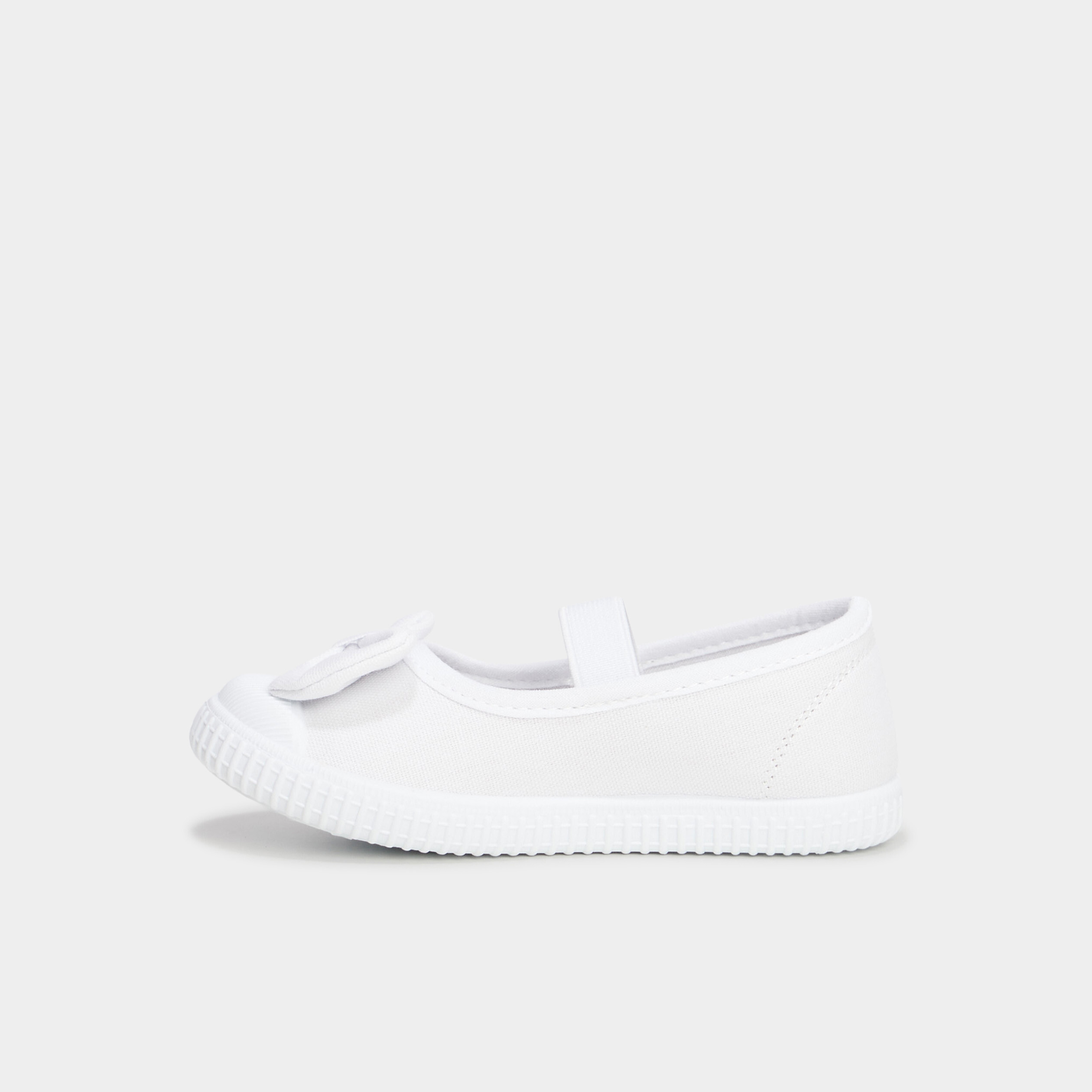 Ballerines toile &agrave; noeuds bout renforc&eacute; blanc fille