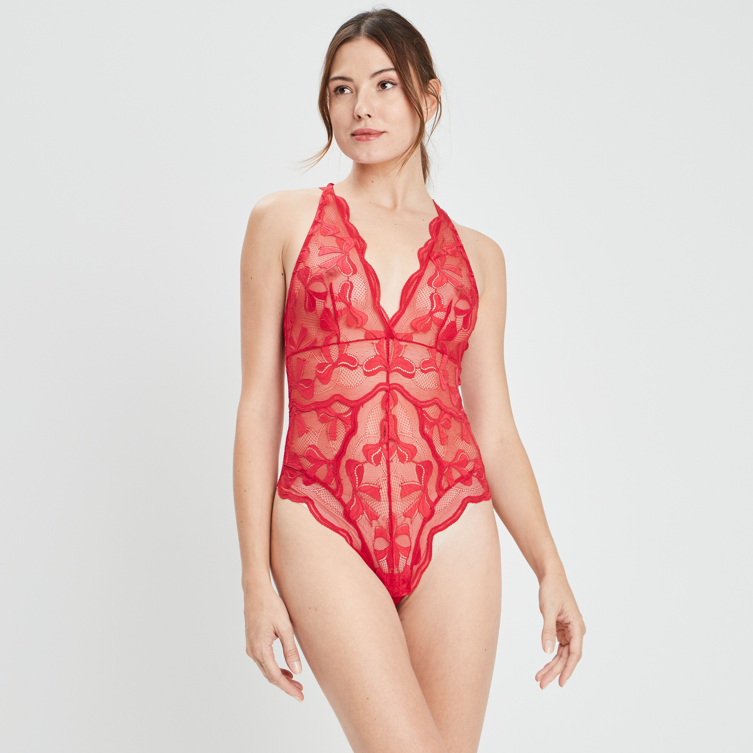 body foulard dentelle sans armatures rose framboise femme Body foulard dentelle sans armatures rose framboise femme