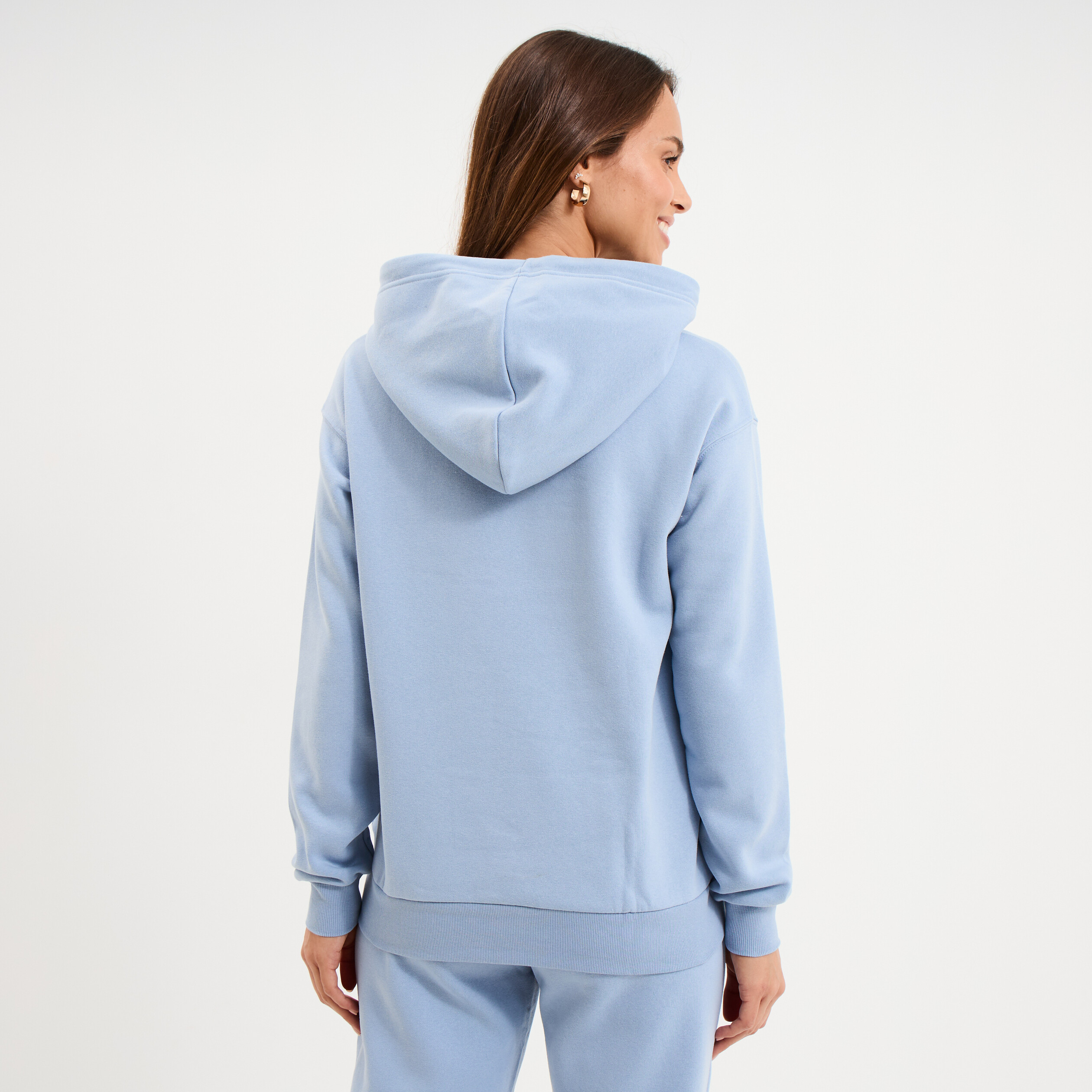 Sweat hoodie molleton &agrave; capuche bleu clair femme