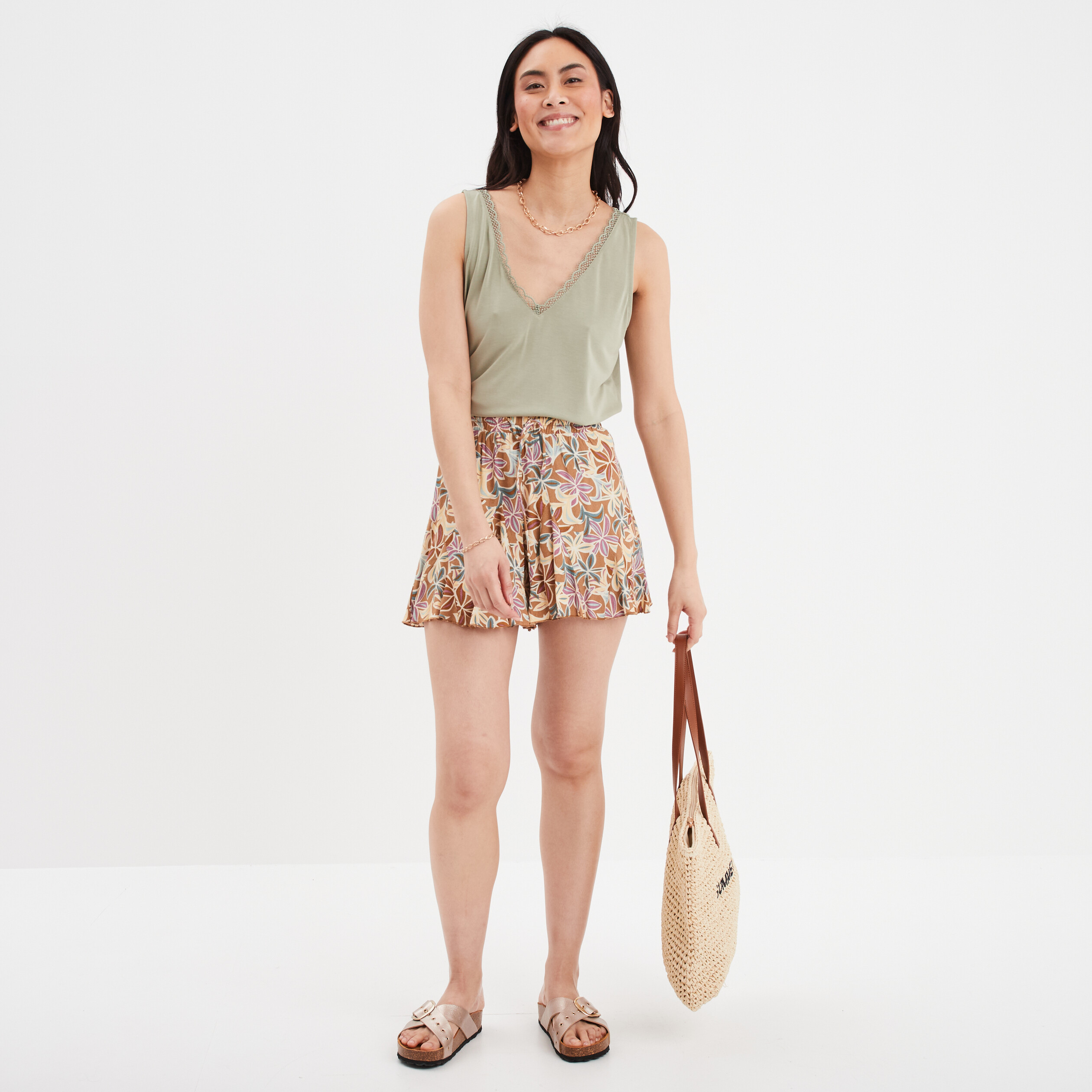 debardeur dentelle col sans manches vert kaki femme Débardeur dentelle col sans manches vert kaki femme