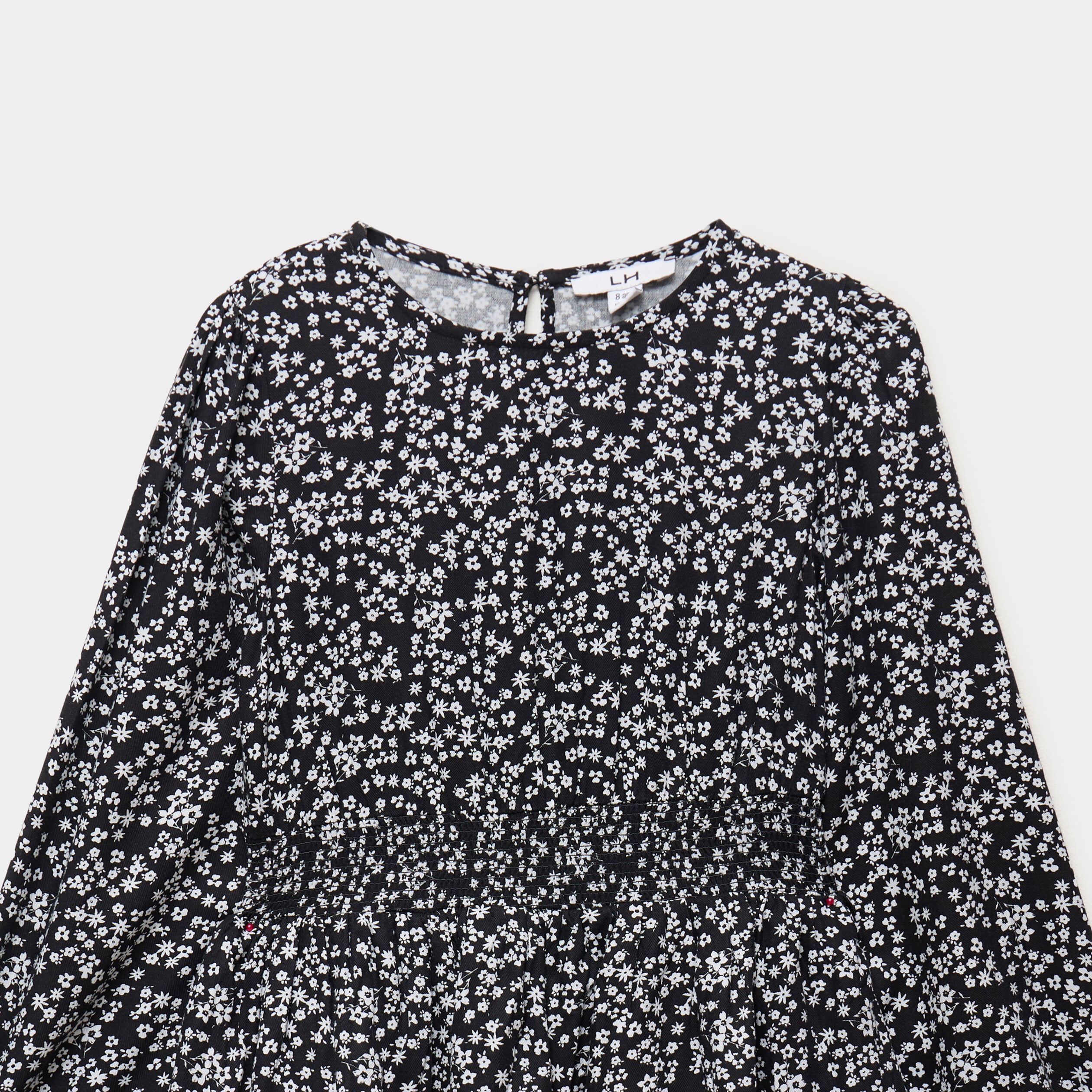 Robe courte patineuse &agrave; volants smock&eacute;e noir fille