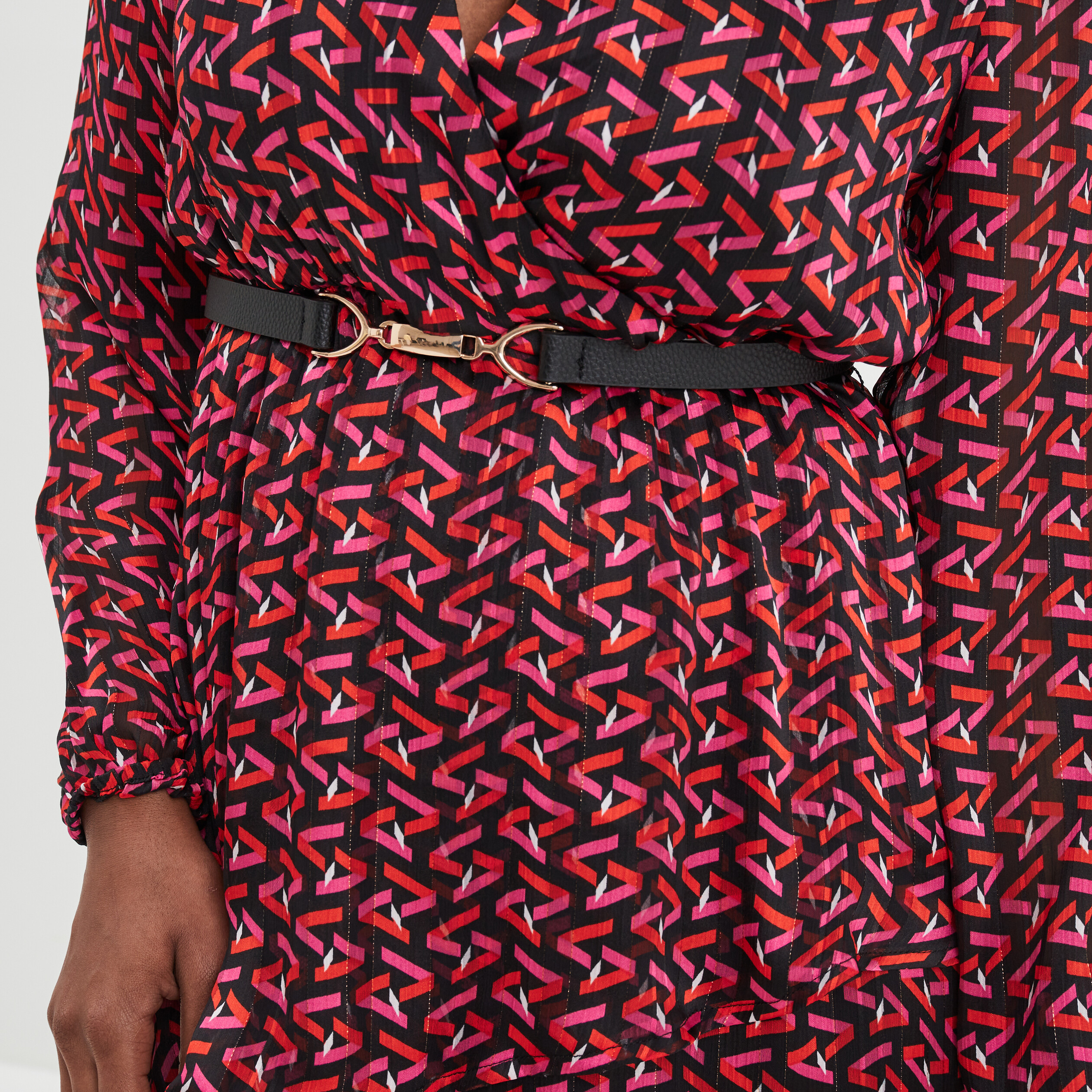 Robe droite ceinturée noir femme