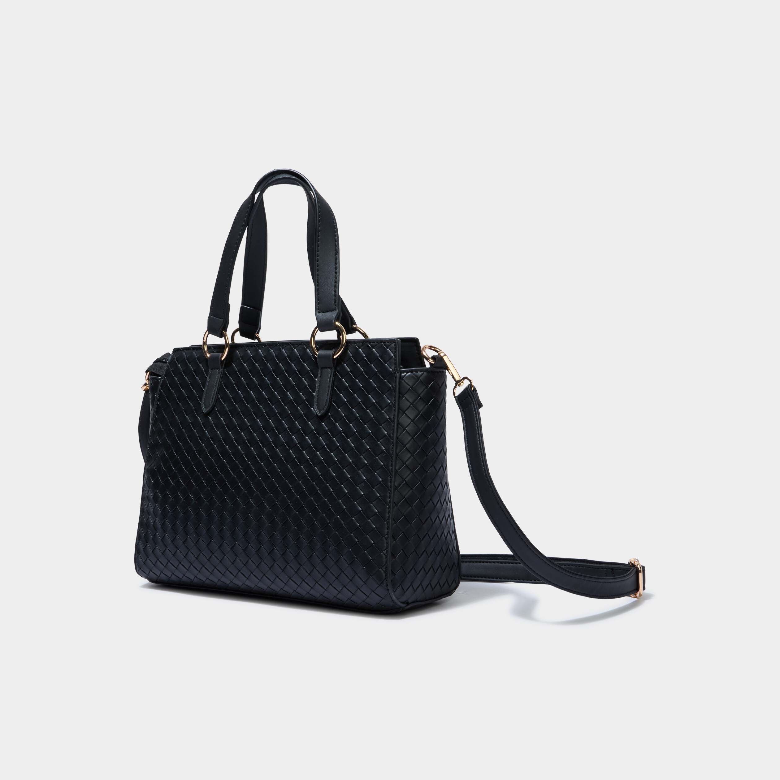 Sac &agrave; main effet tress&eacute; noir femme
