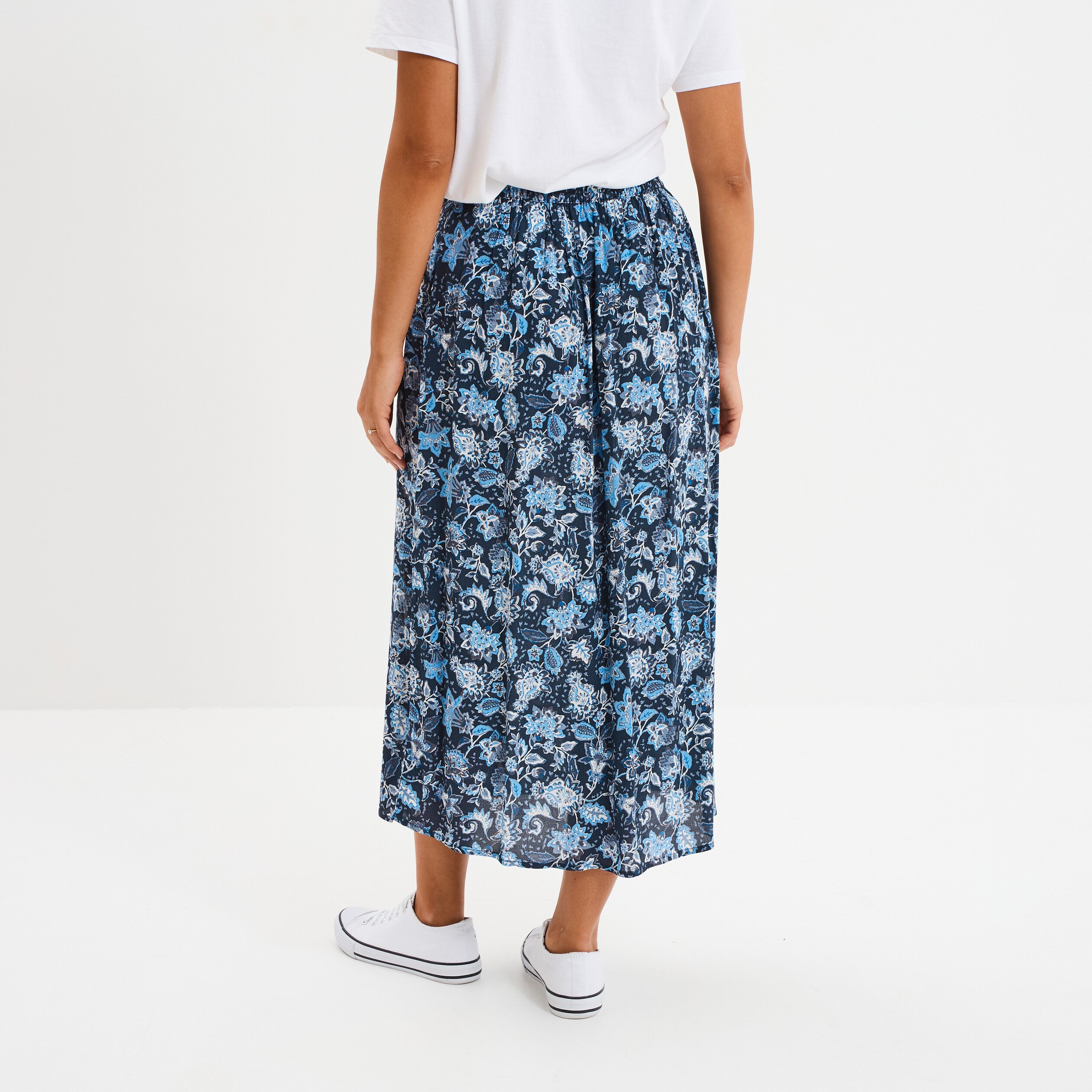 jupe midi fendue fluide bleu marine femme Jupe midi fendue fluide bleu marine femme