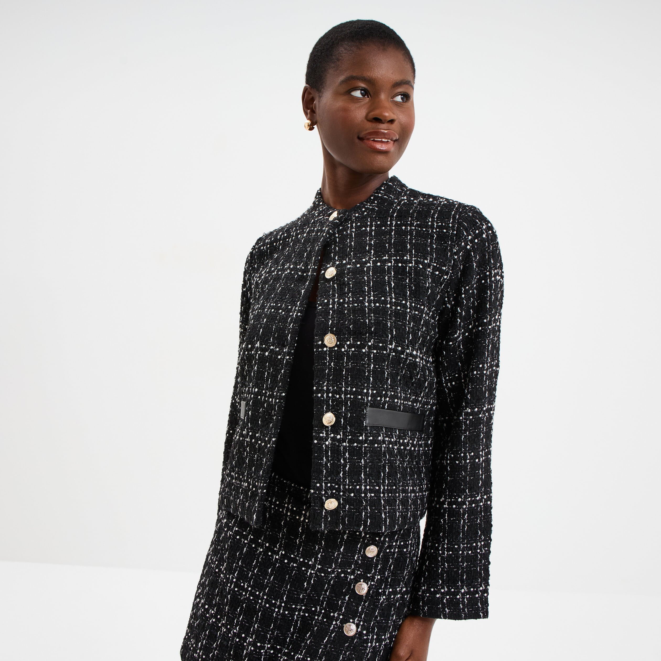 Veste tweed boutonn&eacute;e ecru femme
